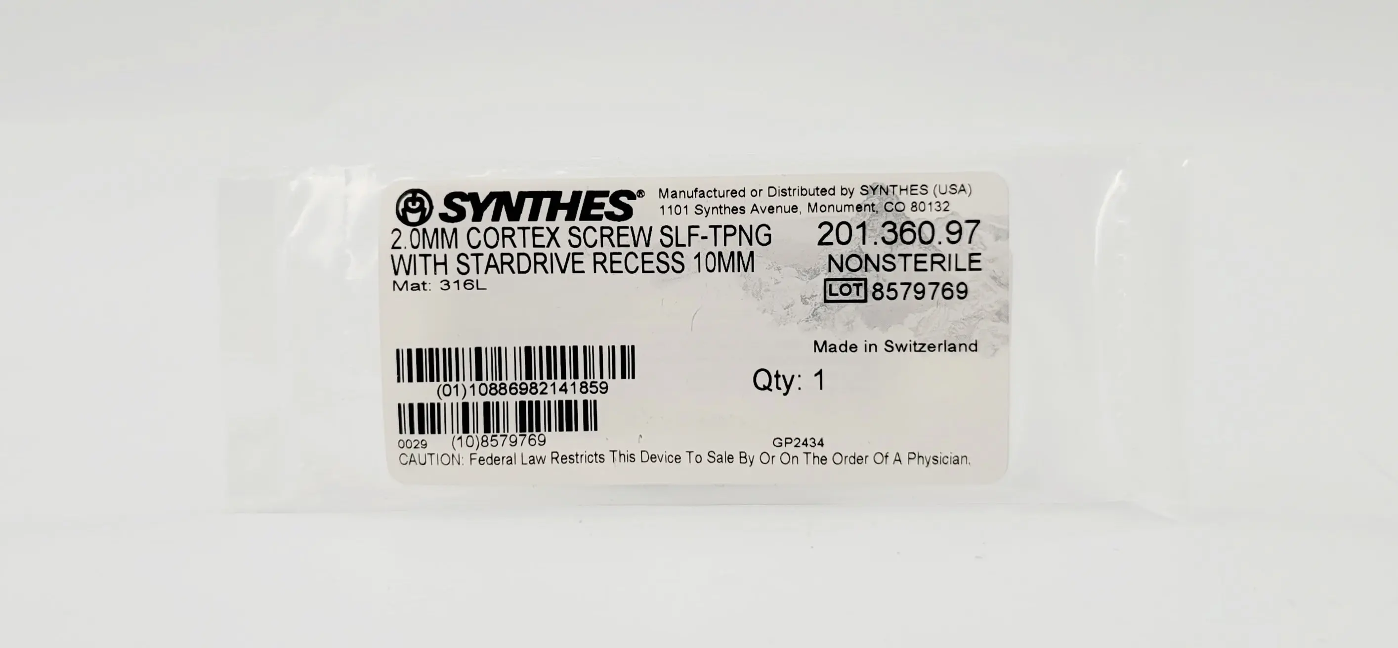 Synthes 201.360.97 2.0mm Cortex Screw Self-tapping with Stardrive Recess 10mm - Image 2