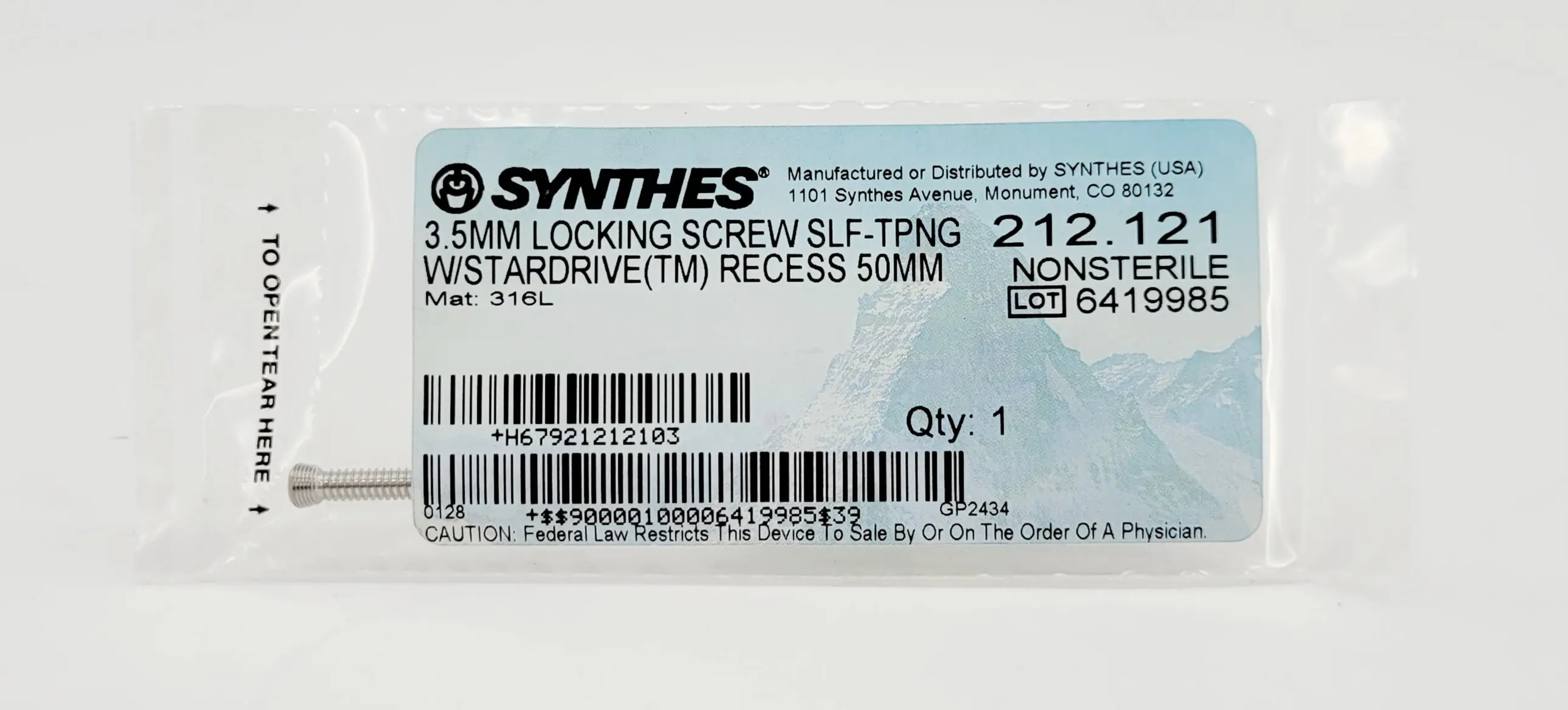 Synthes 212.121 3.5mm Locking Screw Self-tapping W/ Stardrive(tm) Recess 50mm - Image 2