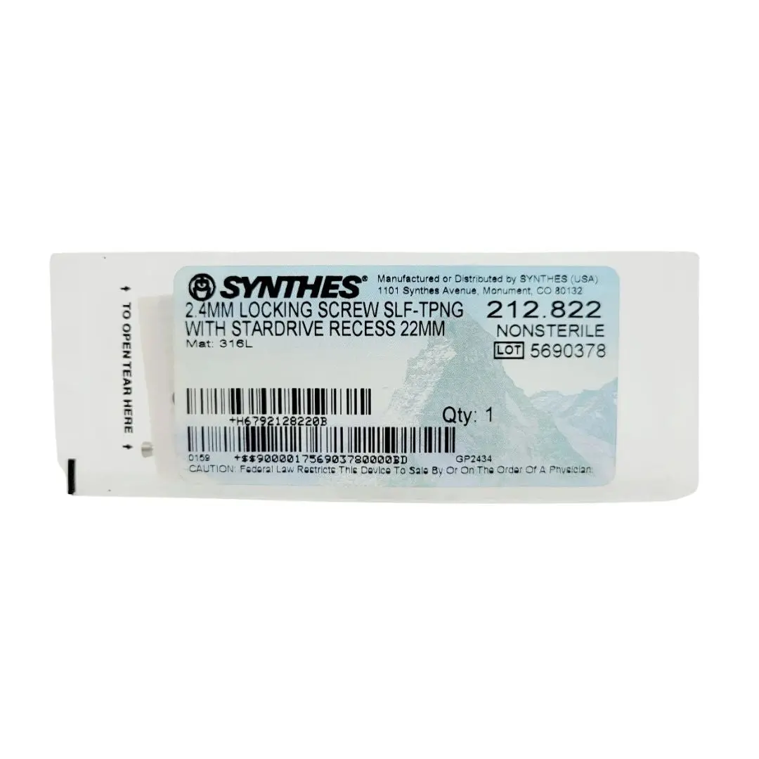 Synthes 212.822 2.4mm Locking Screw Self-tapping W/ Stardrive Recess 22mm