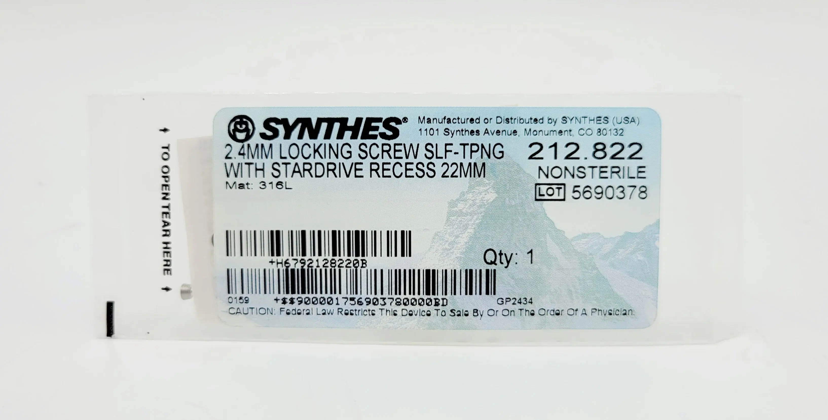 Synthes 212.822 2.4mm Locking Screw Self-tapping W/ Stardrive Recess 22mm - Image 2