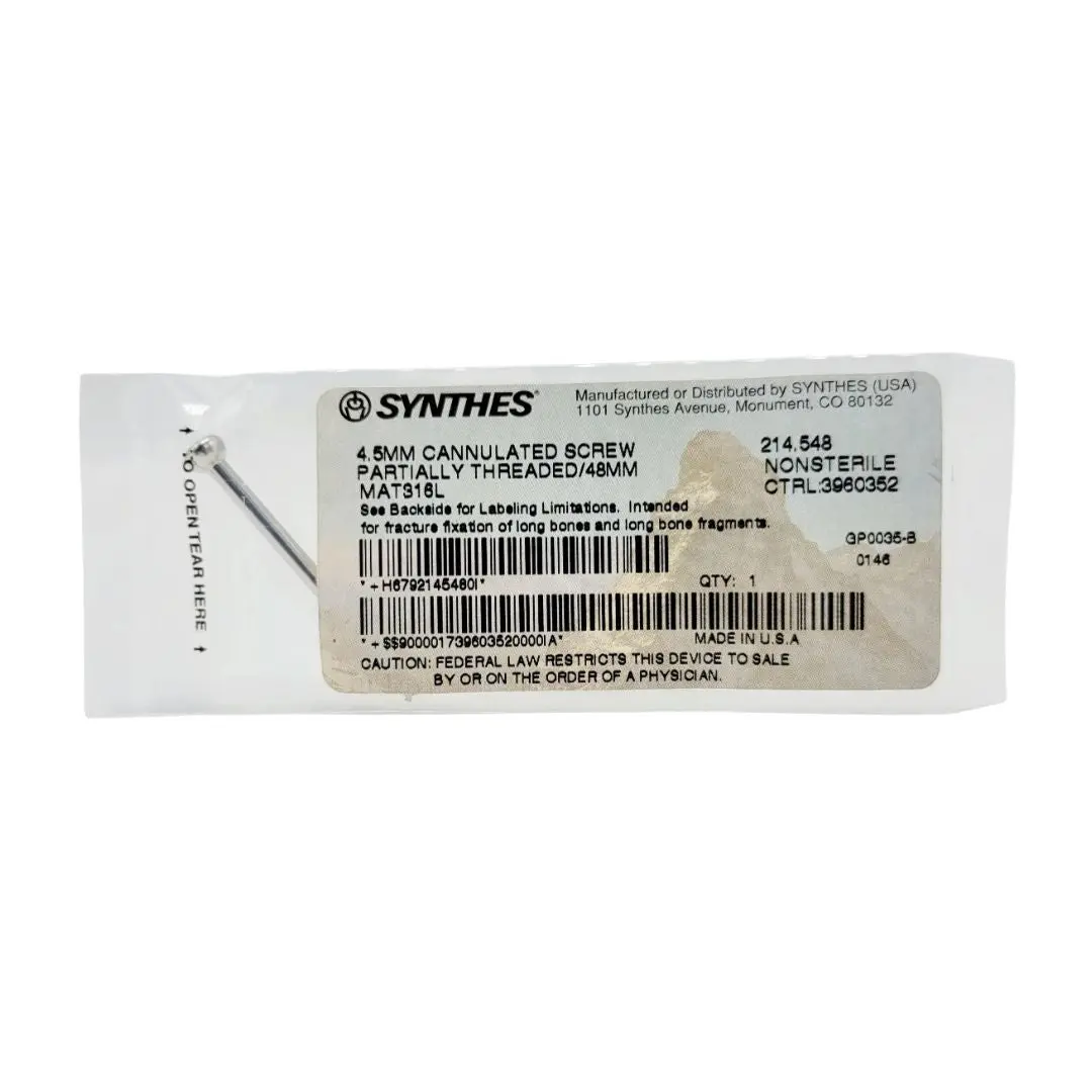 Synthes 214.548 4.5mm Cannulated Screw Partially Threaded/48mm
