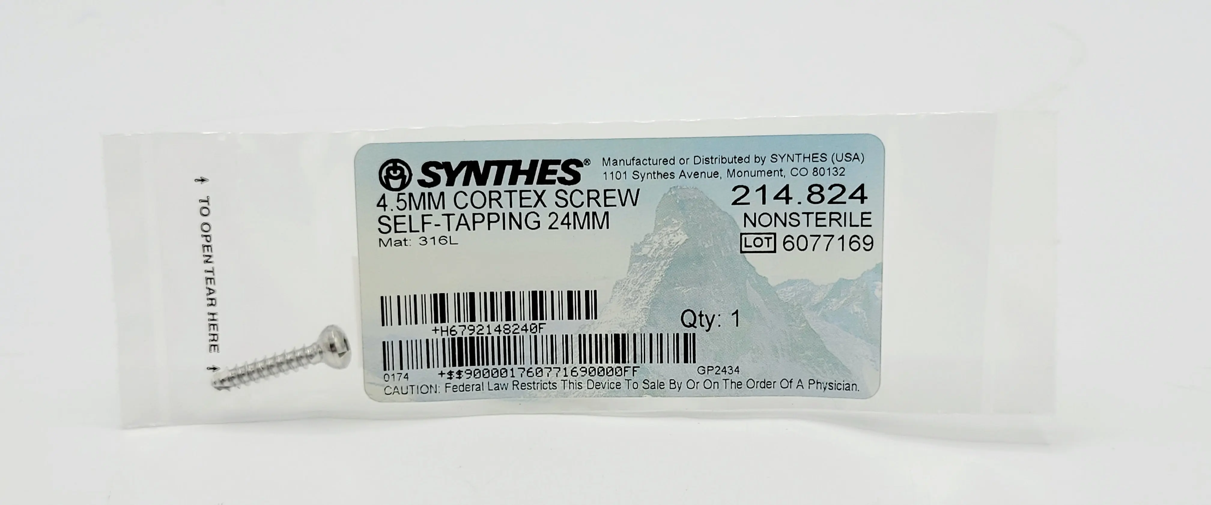 Synthes 214.824 4.5mm Cortex Screw Self-tapping 24mm - Image 2