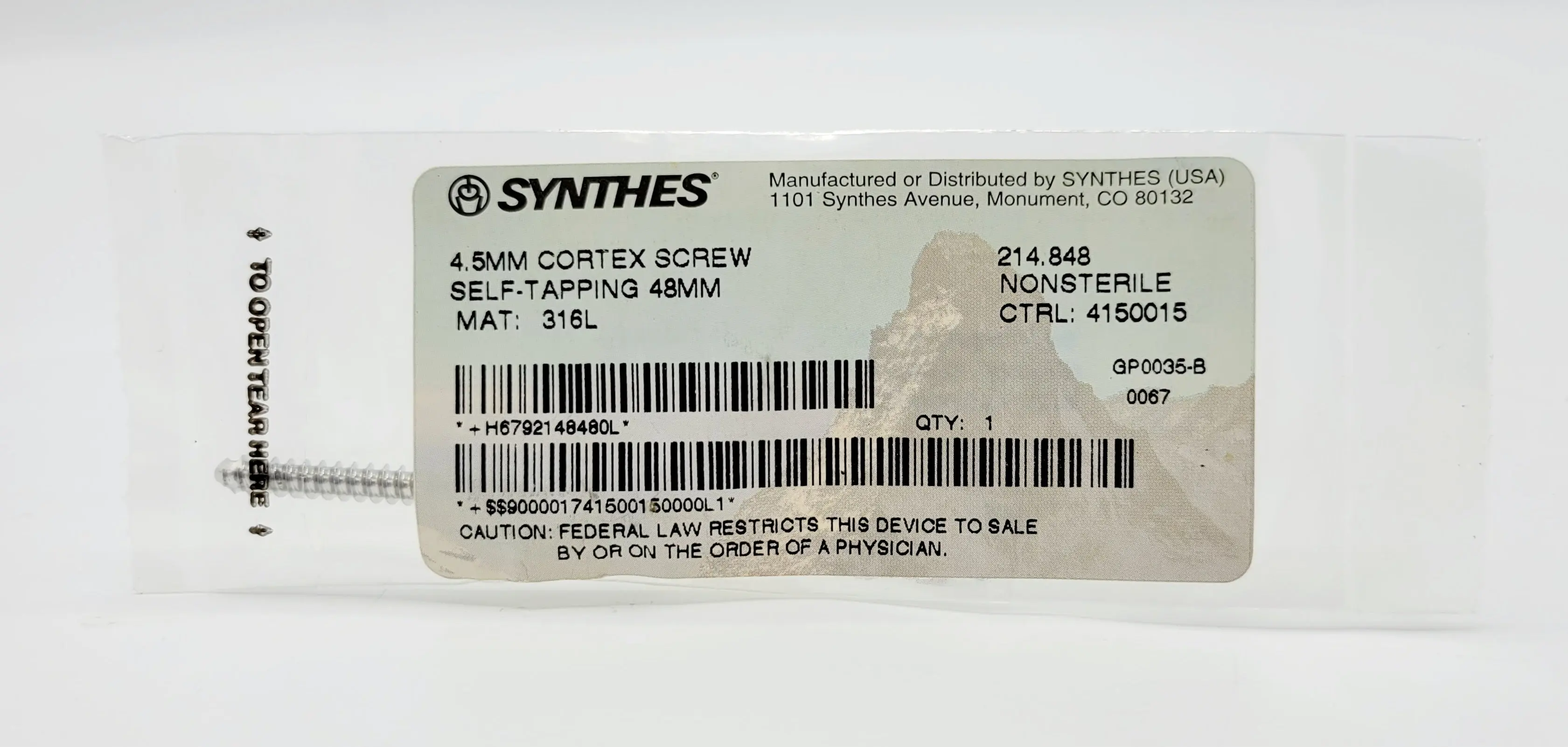 Synthes 214.848 4.5mm Cortex Screw Self-tapping 48mm - Image 2