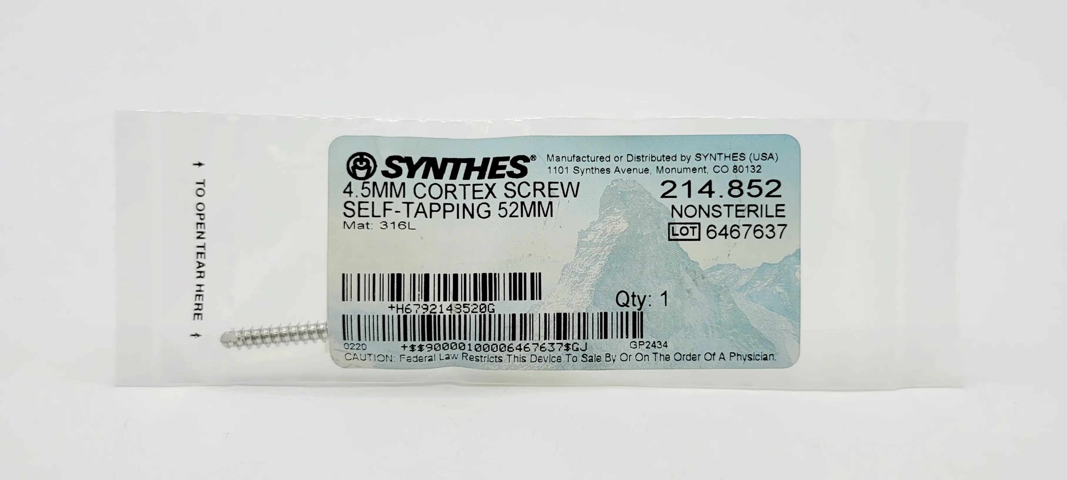 Synthes 214.852 4.5mm Cortex Screw Self-tapping 52mm - Image 2