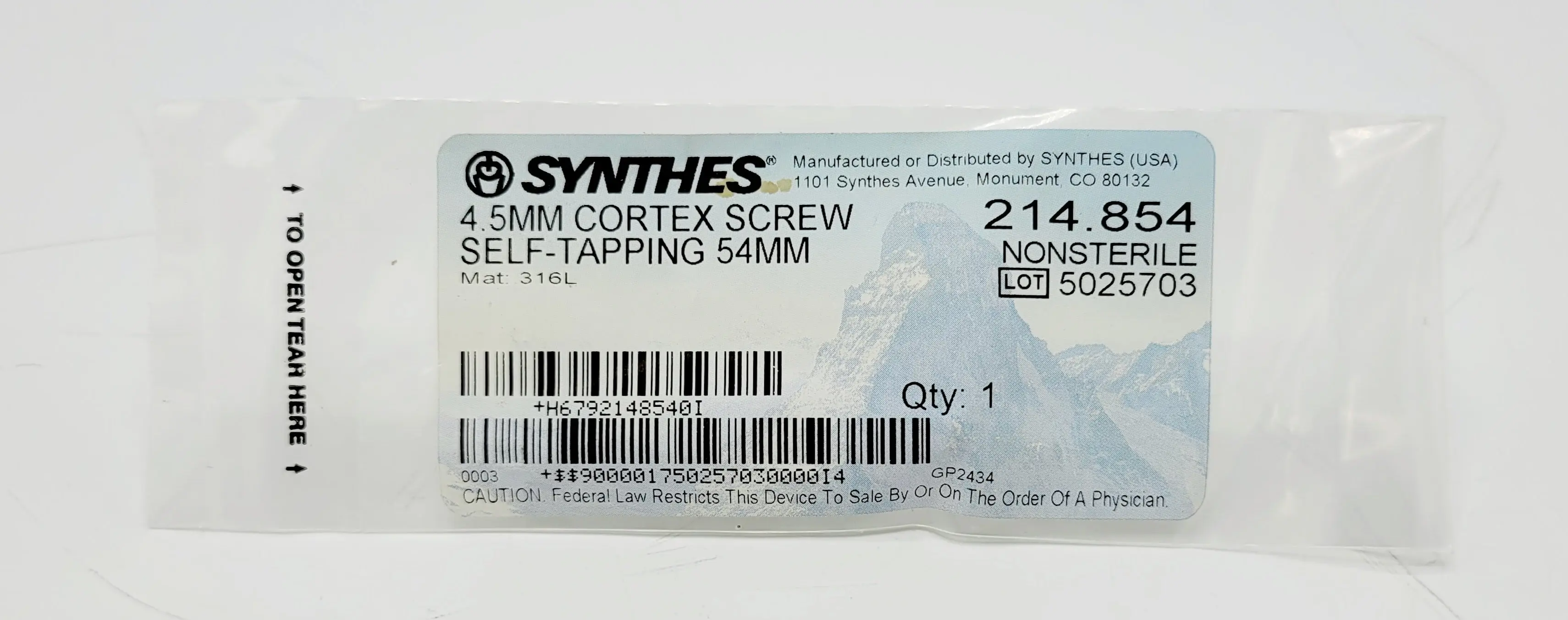 Synthes 214.854 4.5mm Cortex Screw Self-tapping 54mm - Image 2