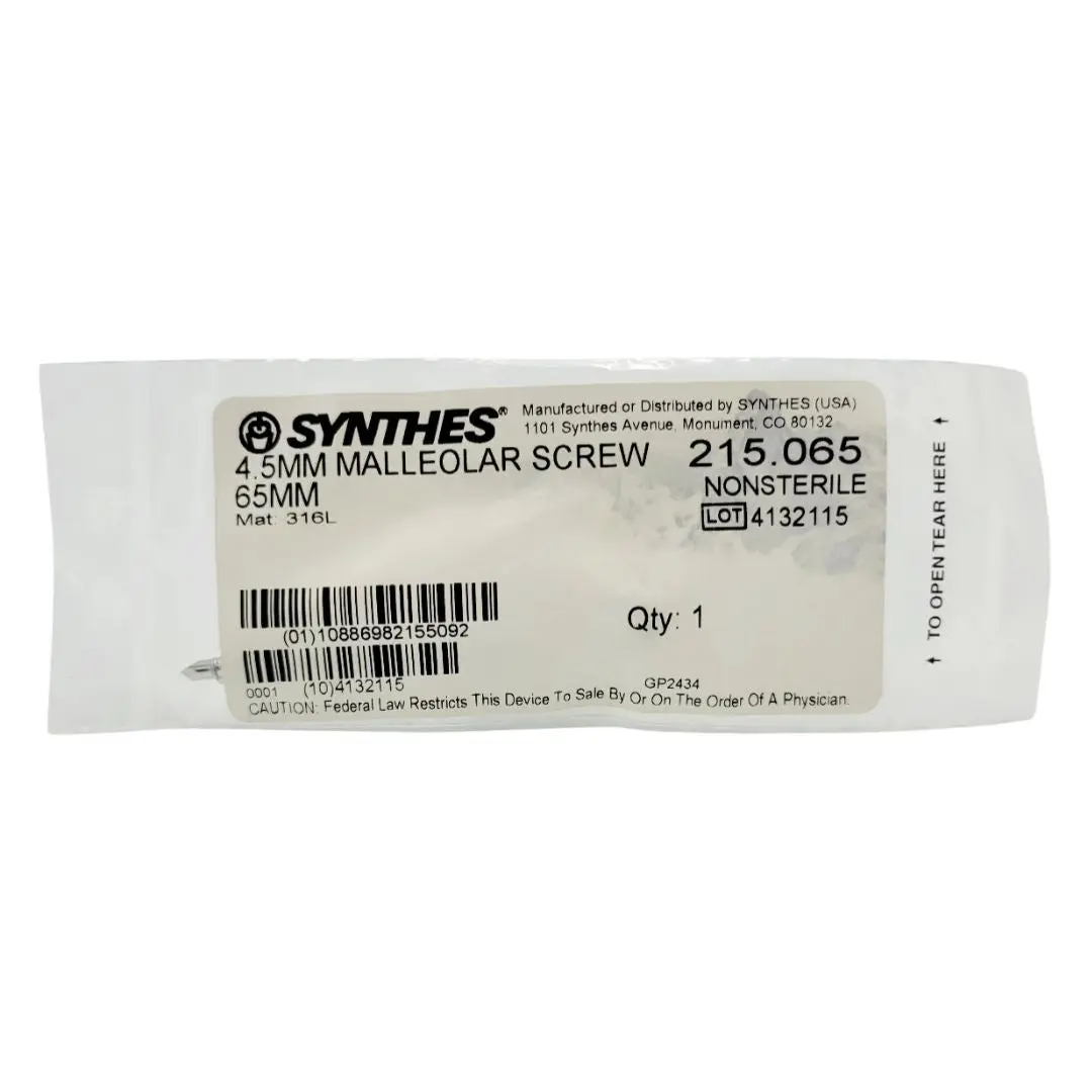 Synthes 215.065 4.5mm Malleolar Screw 65mm