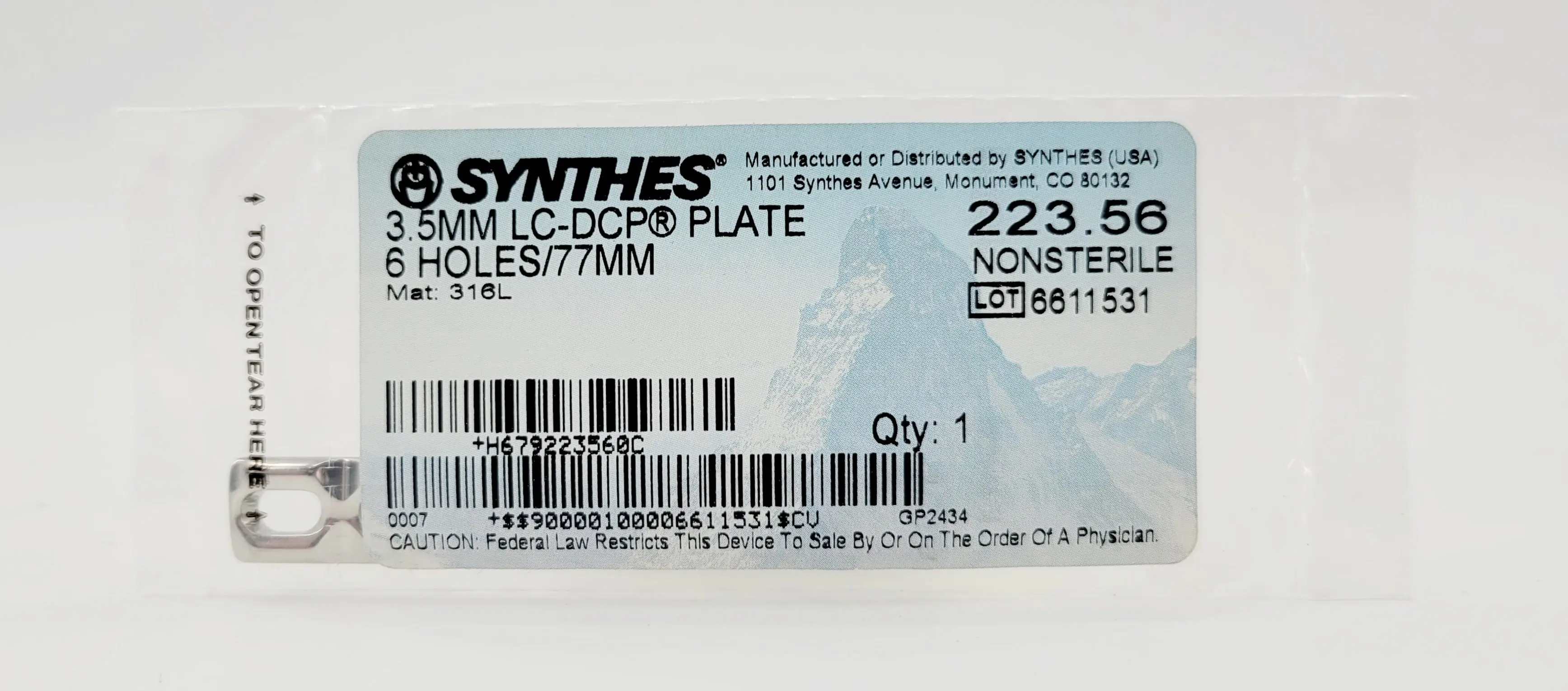 Synthes 223.56 3.5mm LC-DCP Plate 6 Holes/77mm - Image 2
