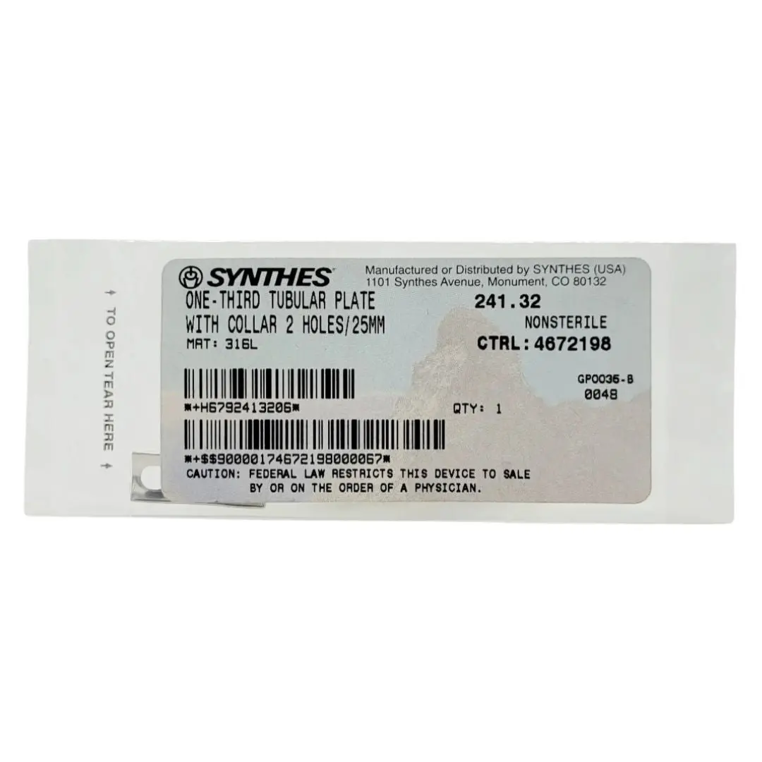 Synthes 241.32 One-third Tubular Plate With Collar 2 Holes/25mm