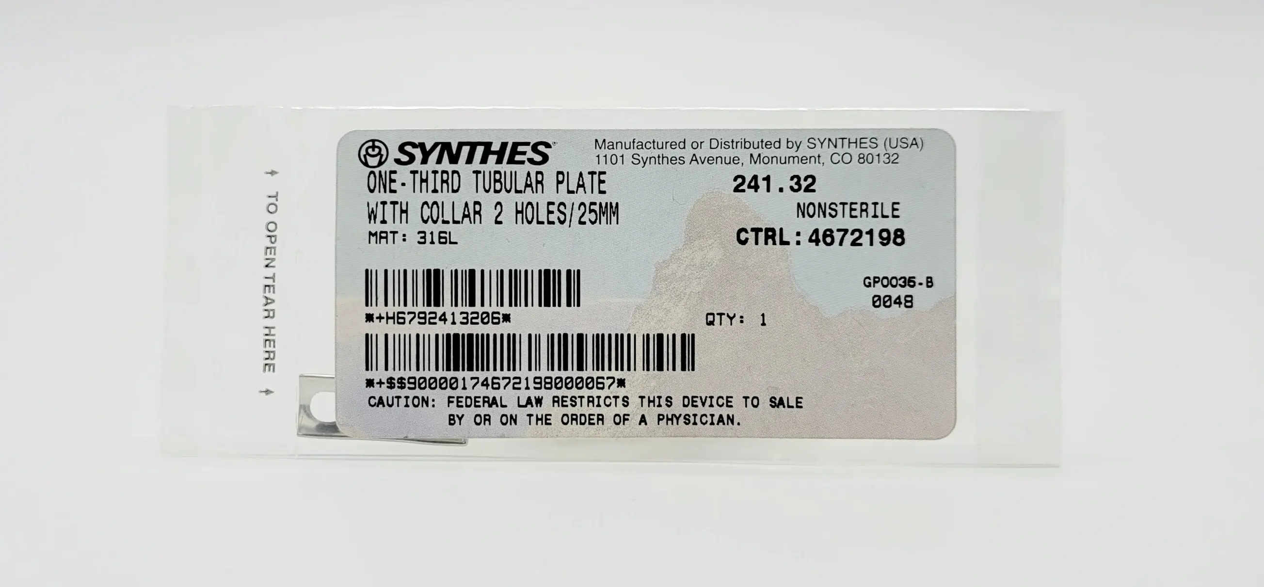 Synthes 241.32 One-third Tubular Plate With Collar 2 Holes/25mm - Image 2