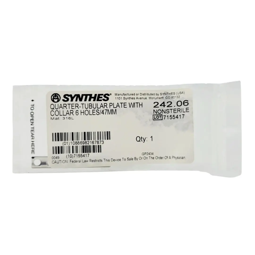 Synthes 242.06 Quarter-Tubular Plate w/ Collar 6 Holes/47mm