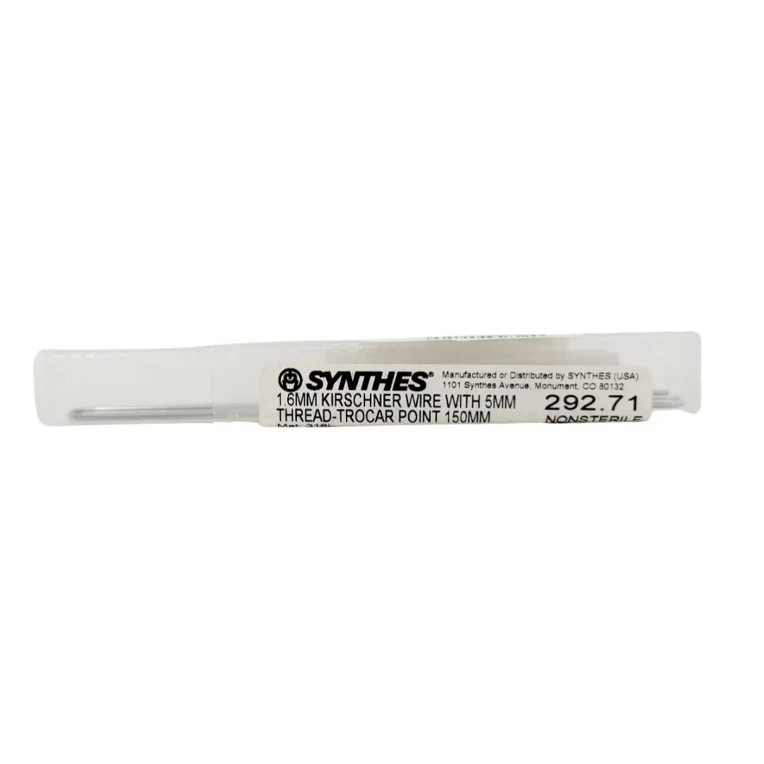 Synthes 292.71 1.6mm Kirschner Wire With 5mm Thread-trocar Point 150mm