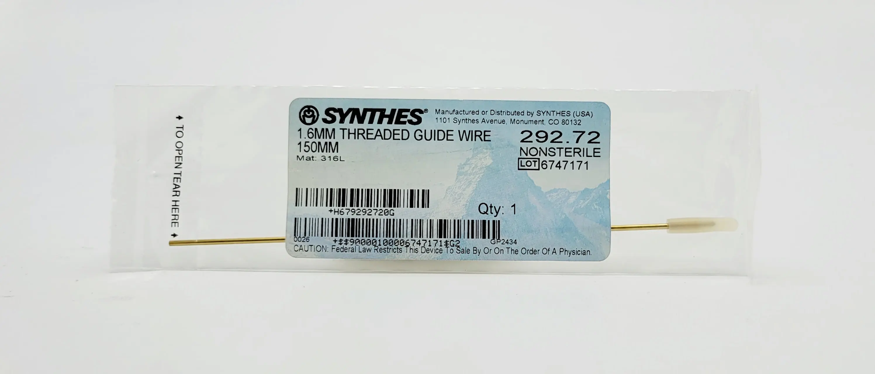 Synthes 292.72 1.6mm Threaded Guide Wire 150mm - Image 2