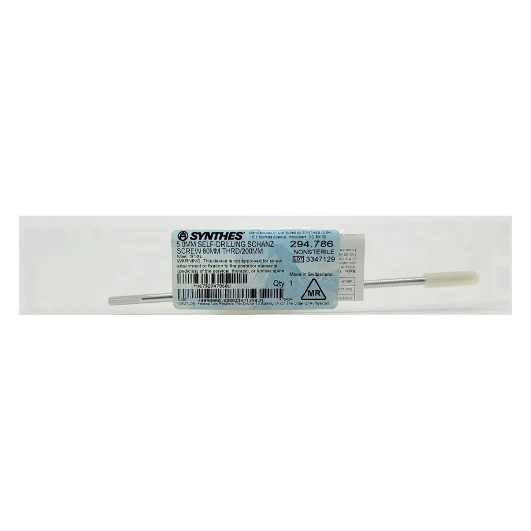 Synthes 294.786 5.0mm Self-drilling Schanz Screw 80mm Thread Length /200mm