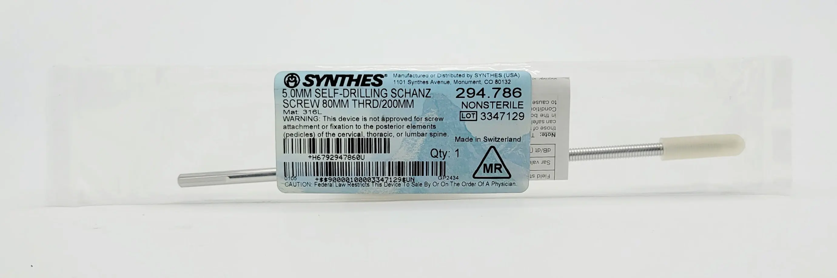 Synthes 294.786 5.0mm Self-drilling Schanz Screw 80mm Thread Length /200mm - Image 2
