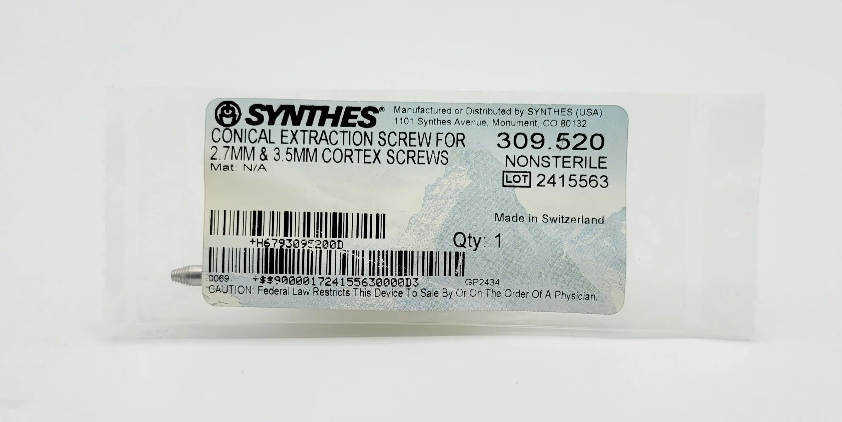 Synthes 309.520 Conical Extraction Screw For 2.7mm & 3.5mm Cortex Screws - Image 2