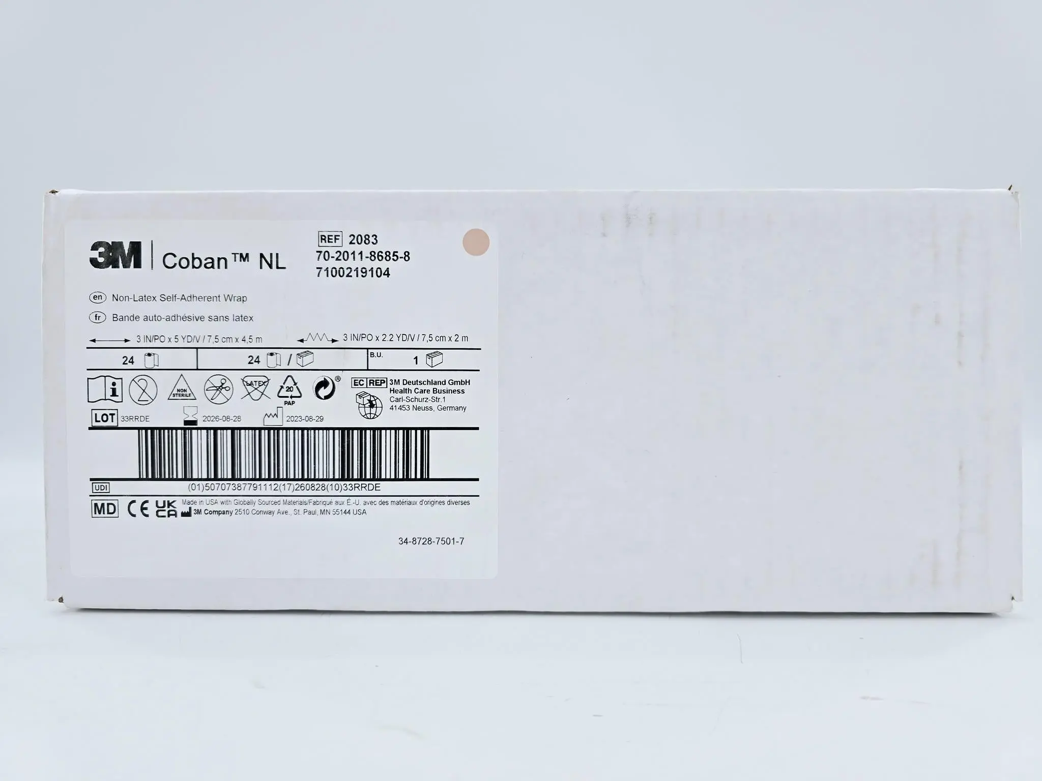 3M 2083 Coban NL Non-Latex Self-Adherent Wrap 3" X 5yds 24/CS - Image 2