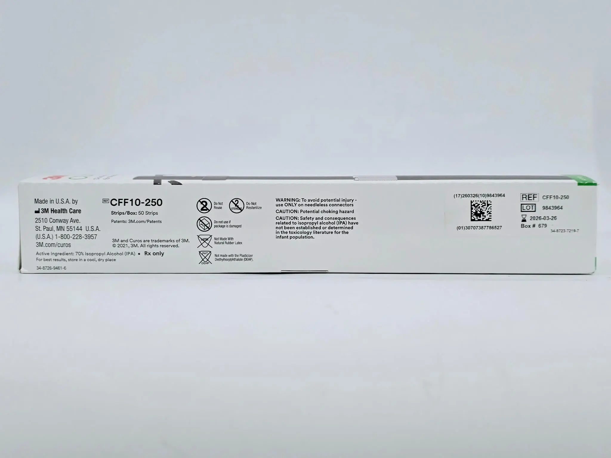 3M CFF10-250 Curos Disinfecting Cap Strip for Needleless Connectors 50/BX - Image 3