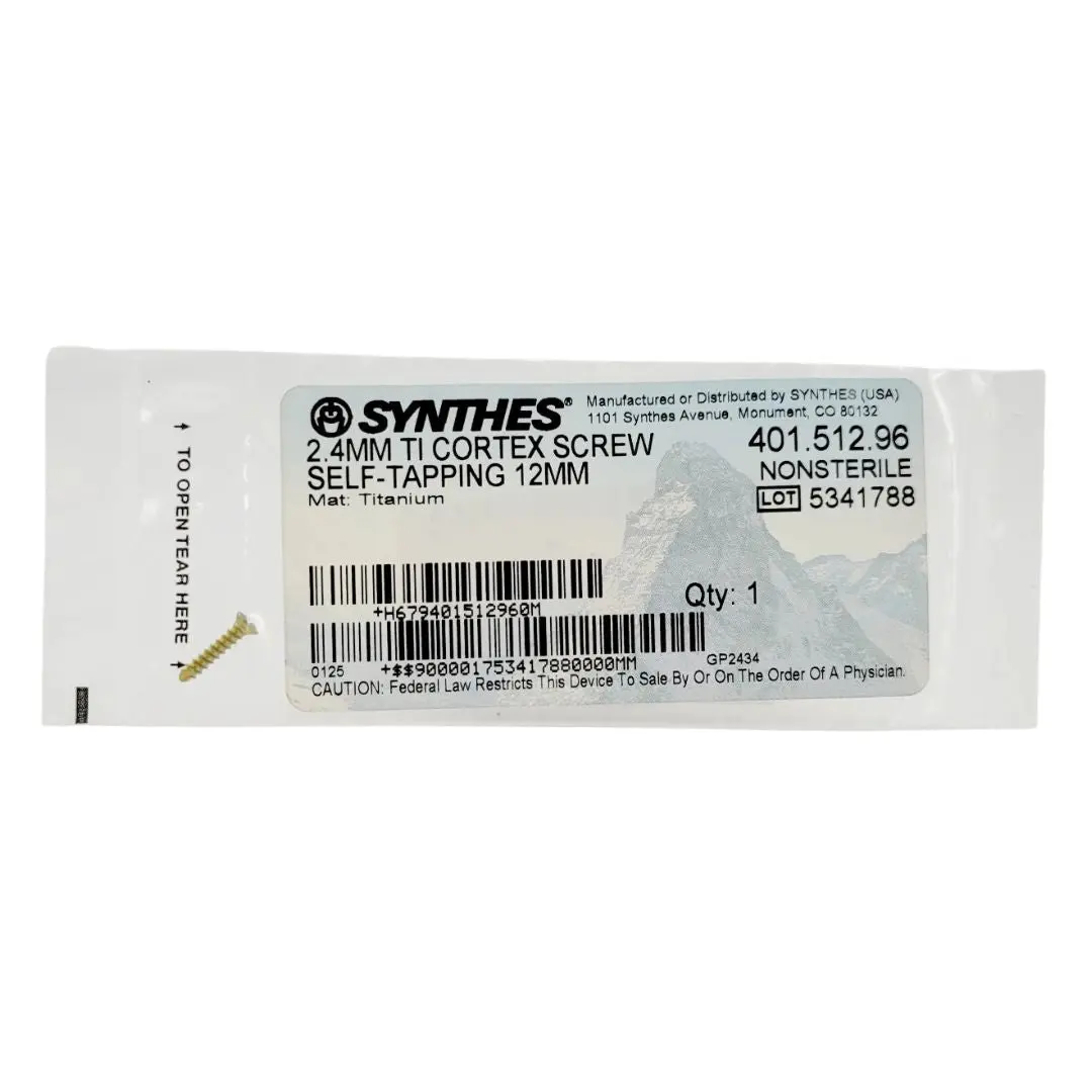 Synthes 401.512.96 2.4mm Titanium Cortex Screw Self-tapping 12mm
