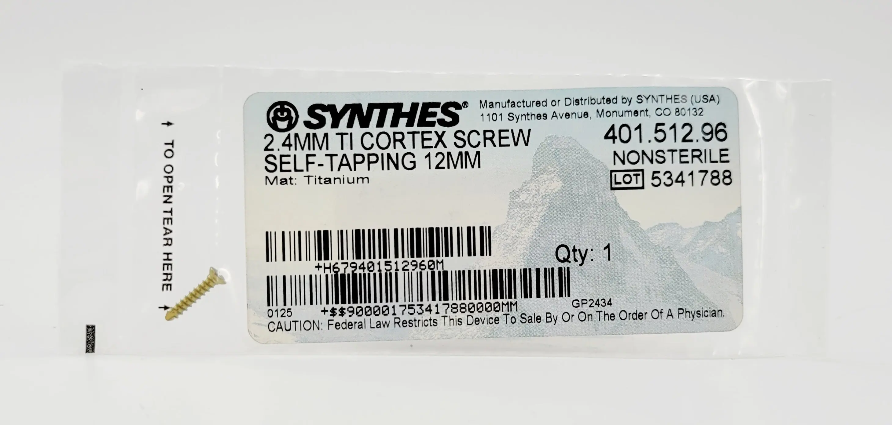 Synthes 401.512.96 2.4mm Titanium Cortex Screw Self-tapping 12mm - Image 2