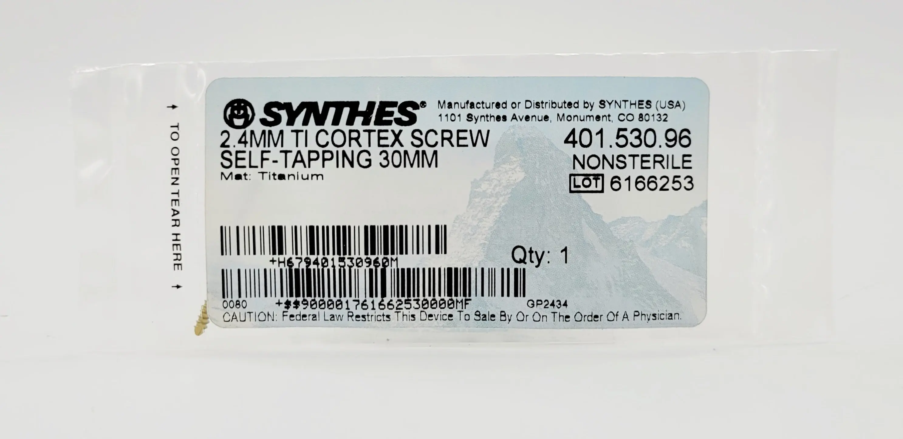 Synthes 401.530.96 2.4mm Titanium Cortex Screw Self-tapping 30mm - Image 2