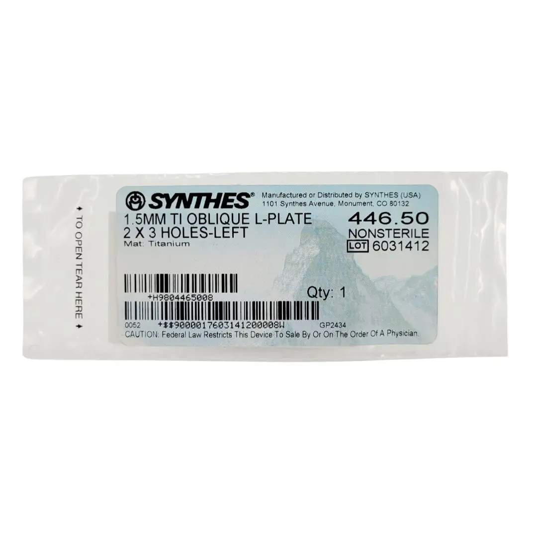 Synthes 446.50 1.5mm Titanium Oblique L-Plate 2 X 3 Holes Left