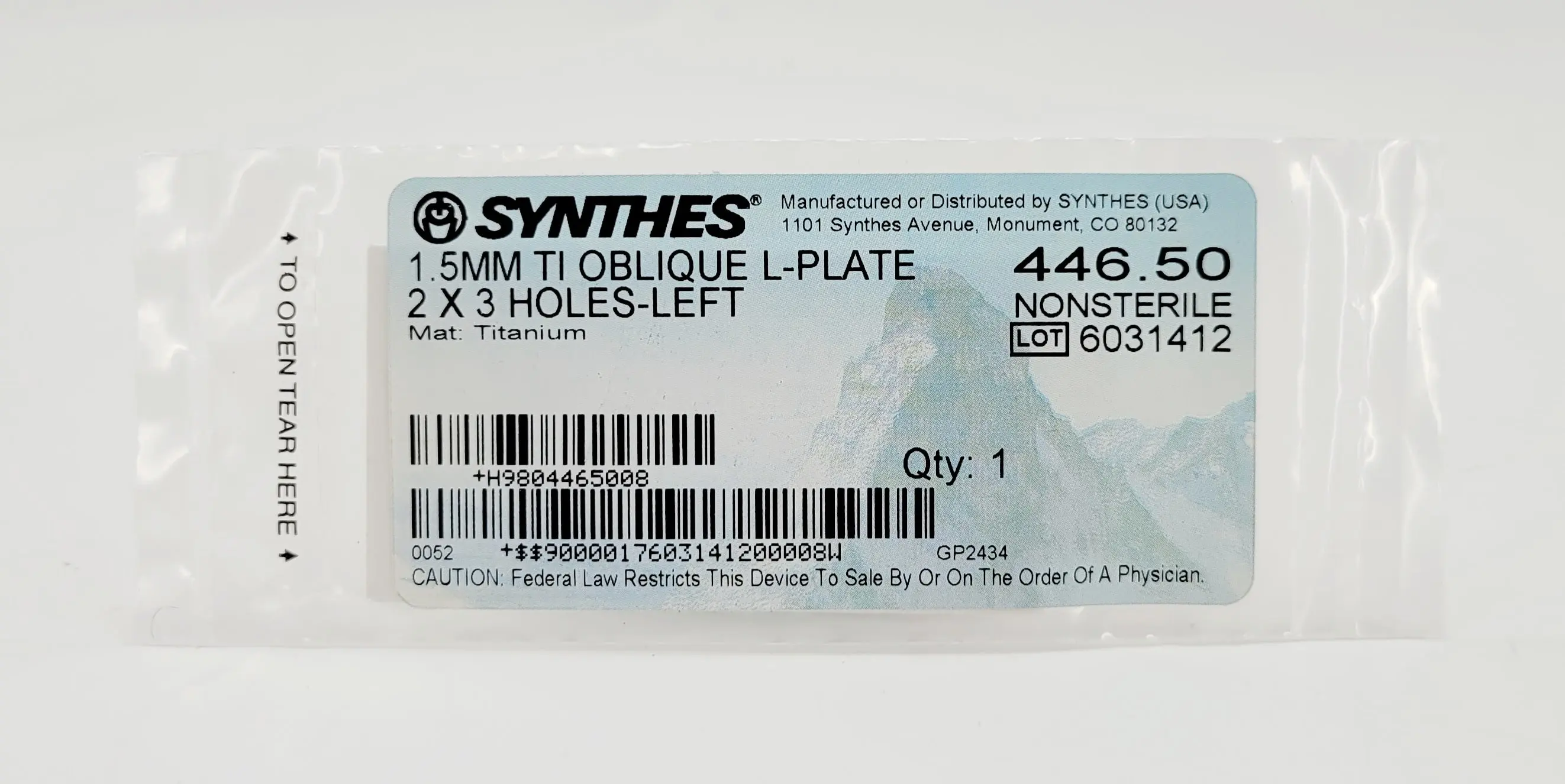 Synthes 446.50 1.5mm Titanium Oblique L-Plate 2 X 3 Holes Left - Image 2