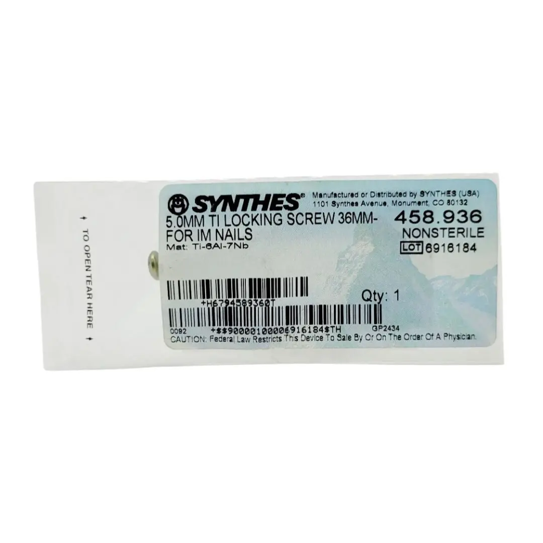 Synthes 458.936 5.0mm Titanium Locking Screw 36mm- For IM Nails