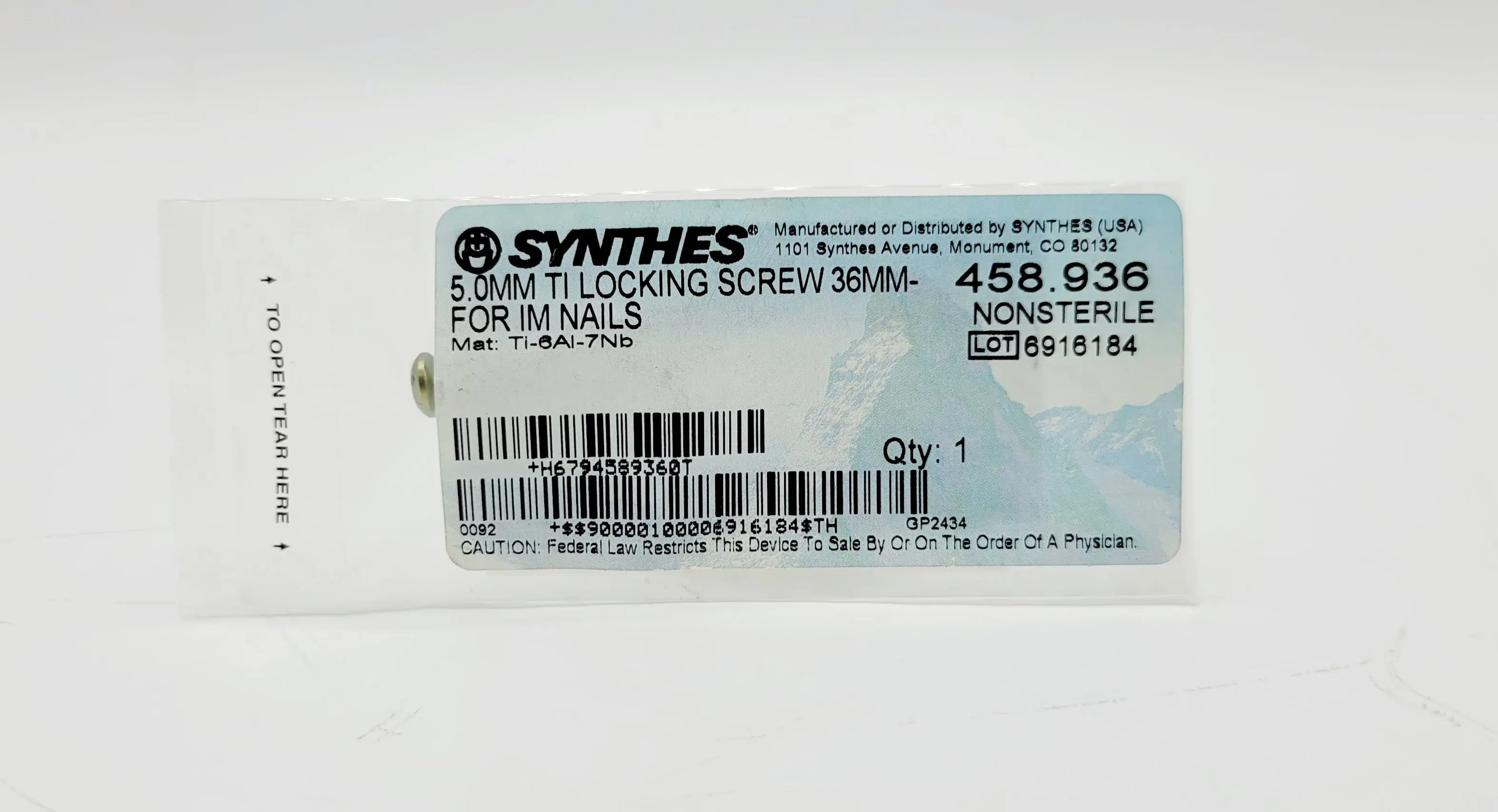 Synthes 458.936 5.0mm Titanium Locking Screw 36mm- For IM Nails - Image 2