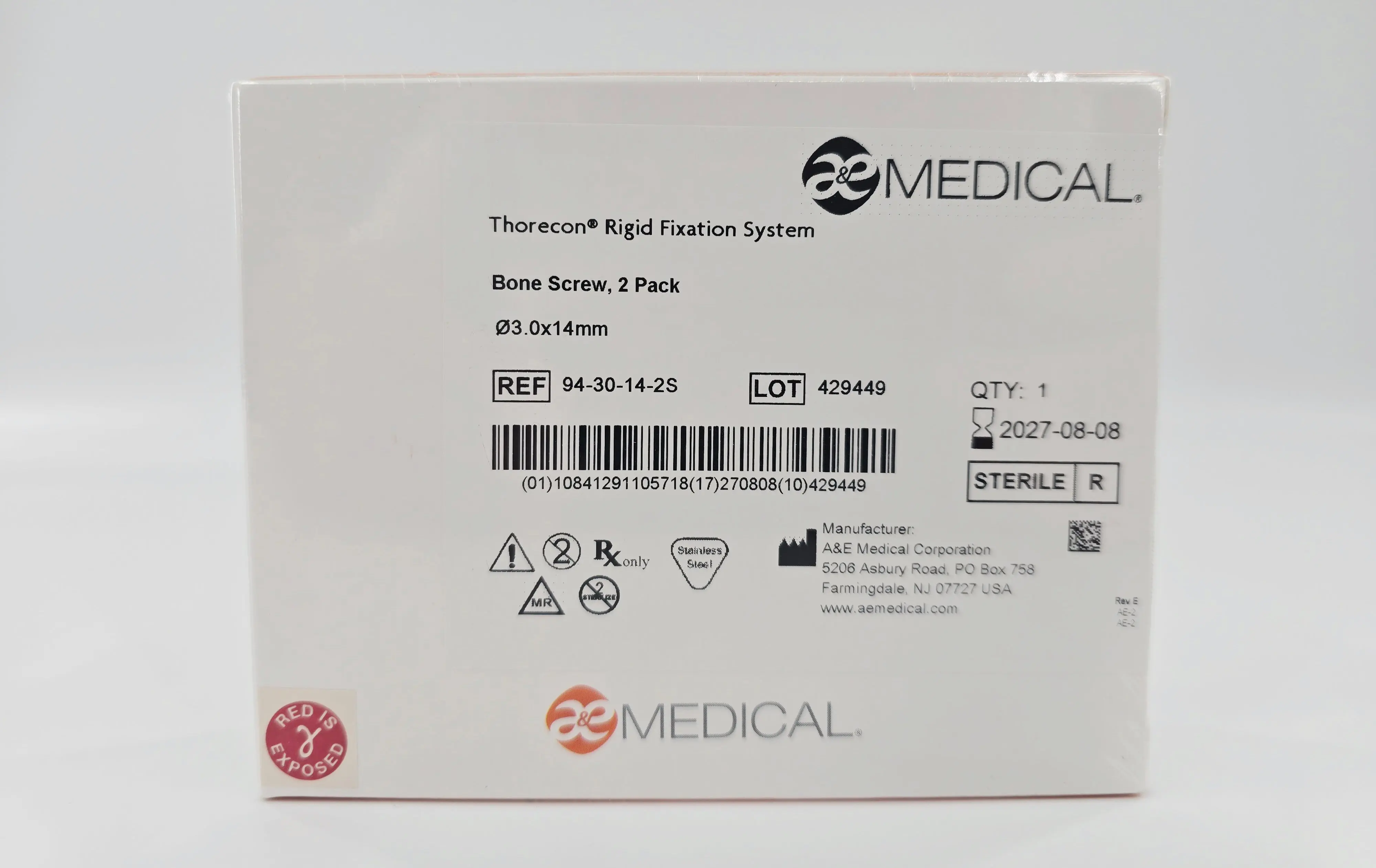 A&E Medical 94-30-14-2S Thorecon Rigid Fixation System Bone Screw, 3.0mm x 14mm BX/2 - Image 2