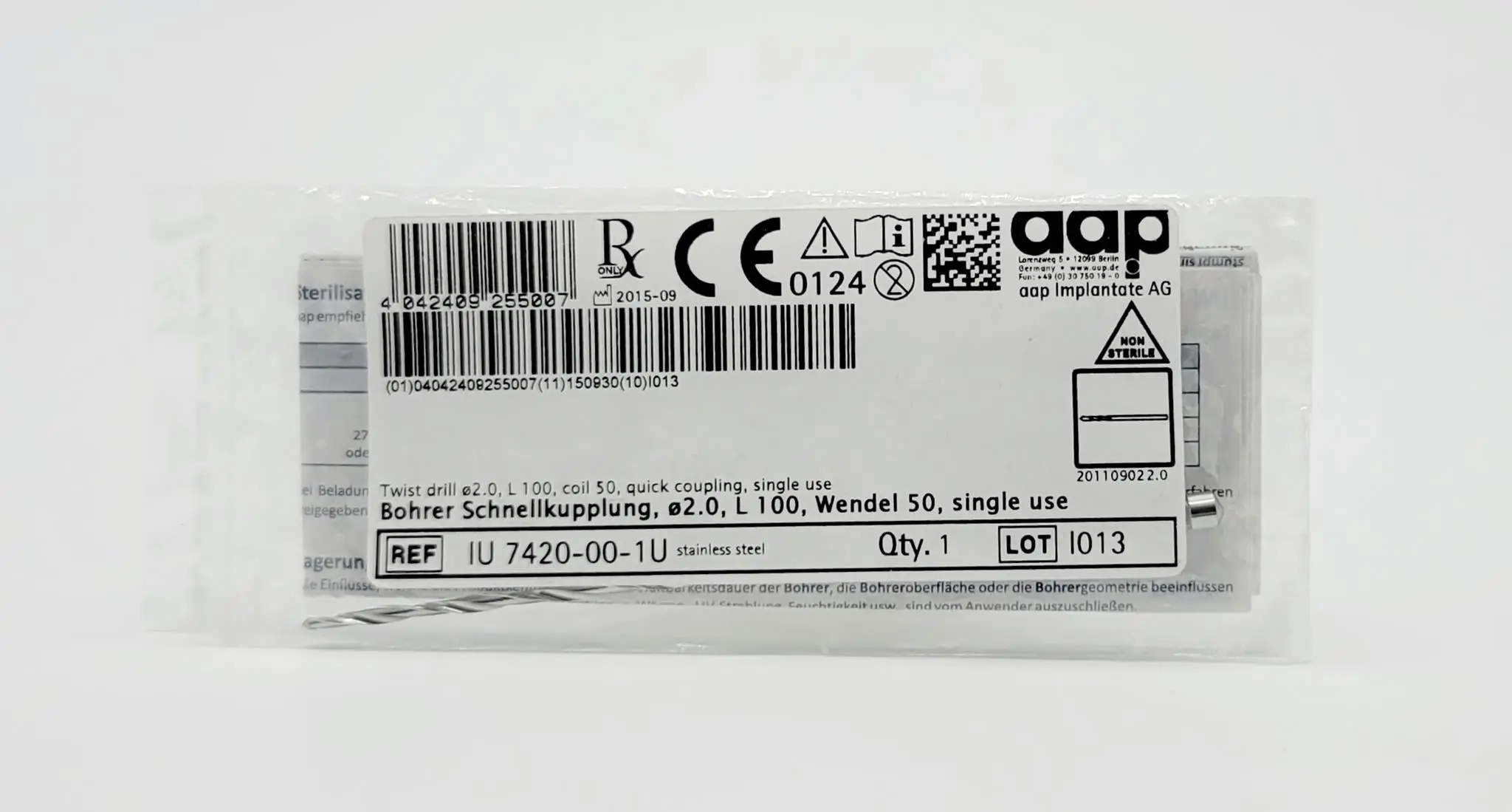 aap Implantate AG IU 7420-00-1U 2.0mm Twist Drill w/ Quick Coupling 4" - Image 2