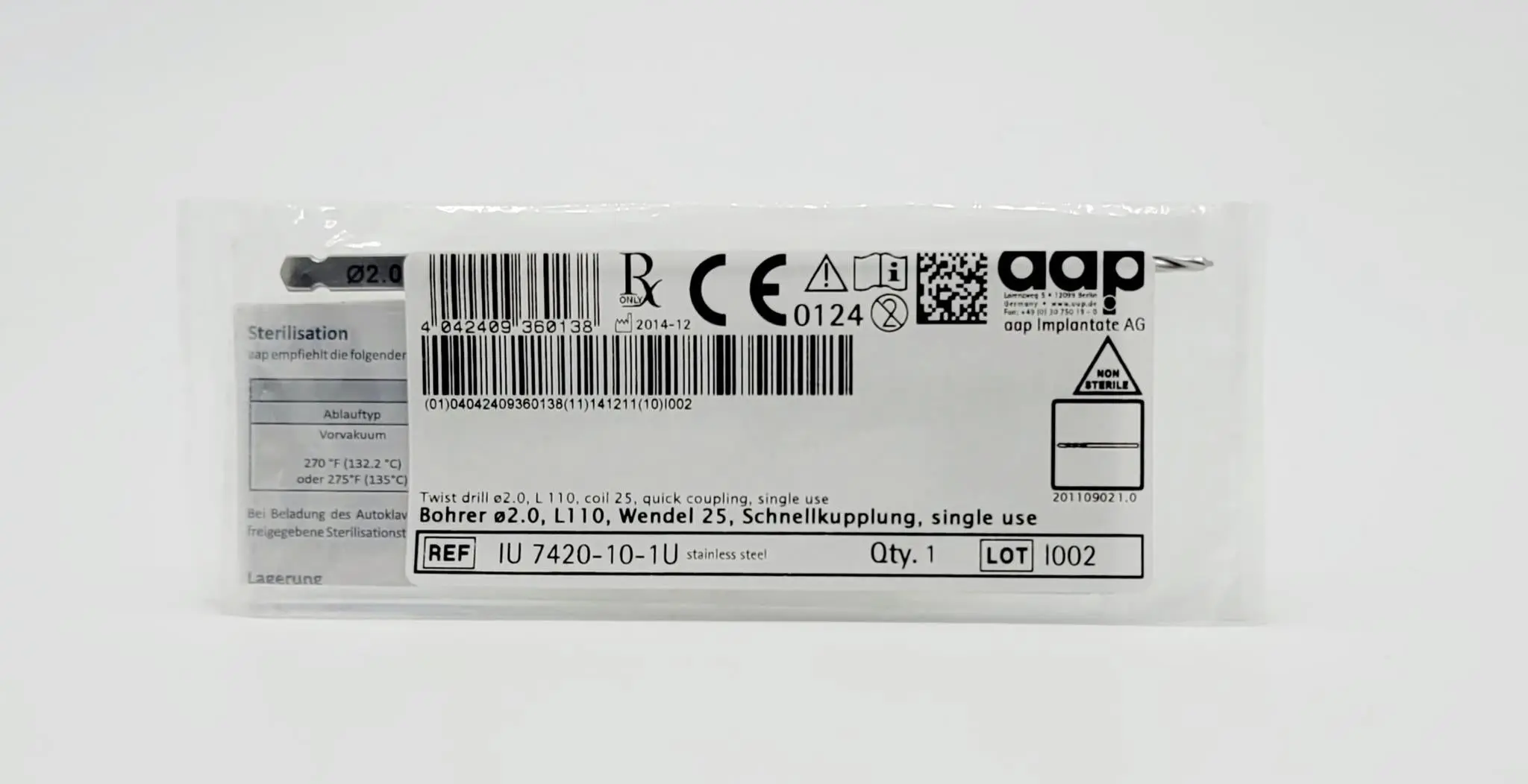 aap Implantate AG IU 7420-10-1U 2mm Twist Drill Quick Coupling 4-3/8" - Image 2