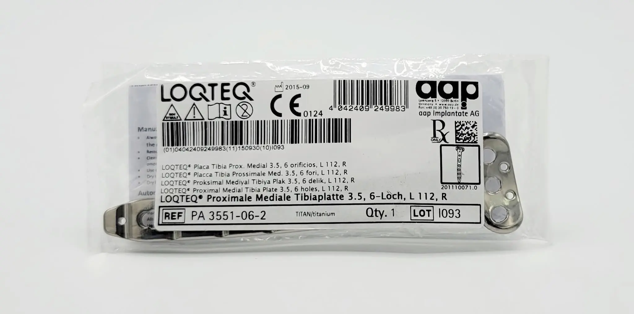 aap Implantate AG PA 3551-06-2 LOQTEQ Proximal Medial Tibia Plate 3.5, 6 holes, L 112, R - Image 2