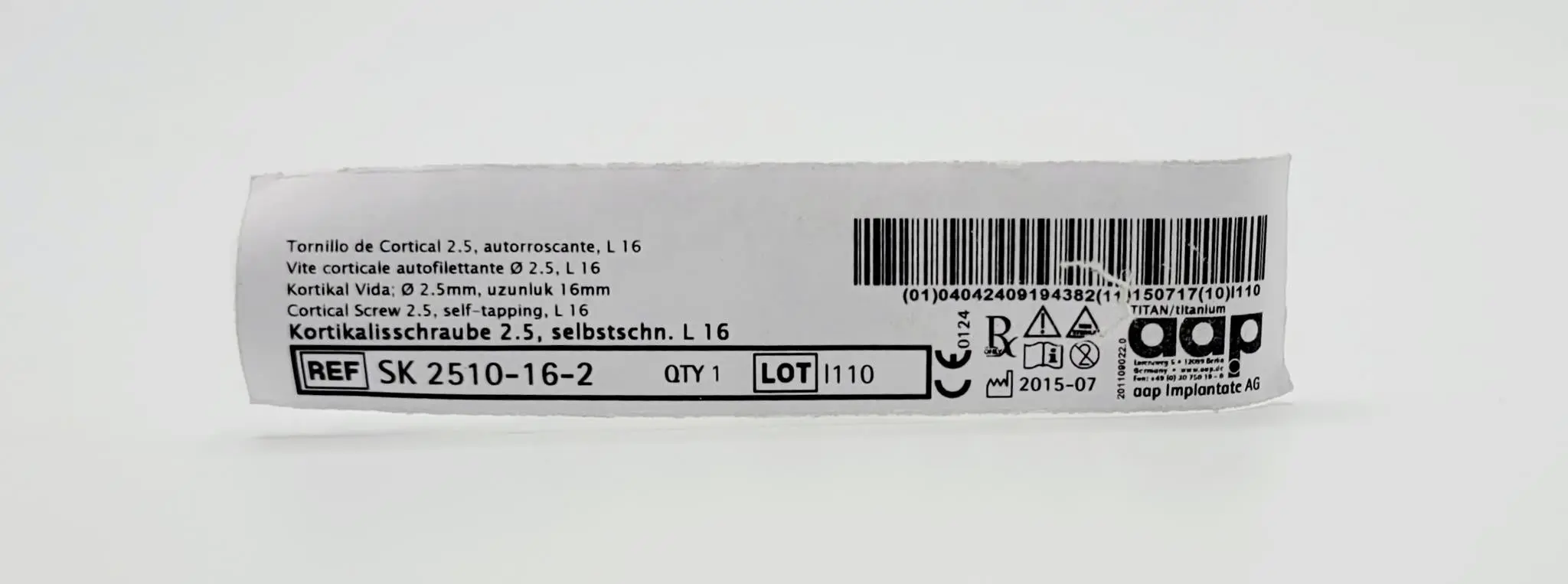 aap Implantate AG SK 2510-16-2 Cortical Screw 2.5, self-tapping, L 16 - Image 2