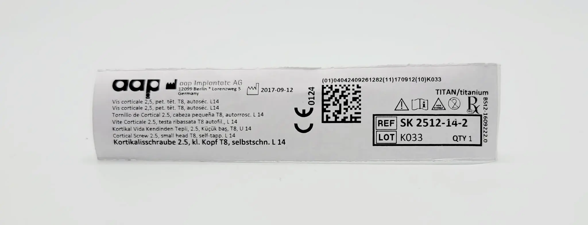 aap Implantate AG SK 2512-14-2 Cortical Screw 2.5, small head T8, self-tapp. L 14 - Image 2
