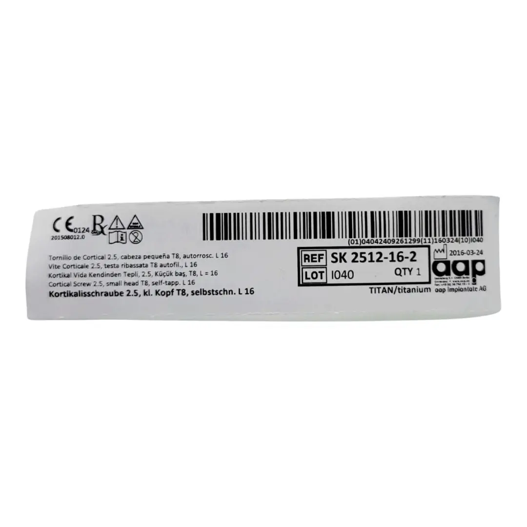 aap Implantate AG SK 2512-16-2 Cortical Screw 2.5, small head T8, self-tapp. L 16