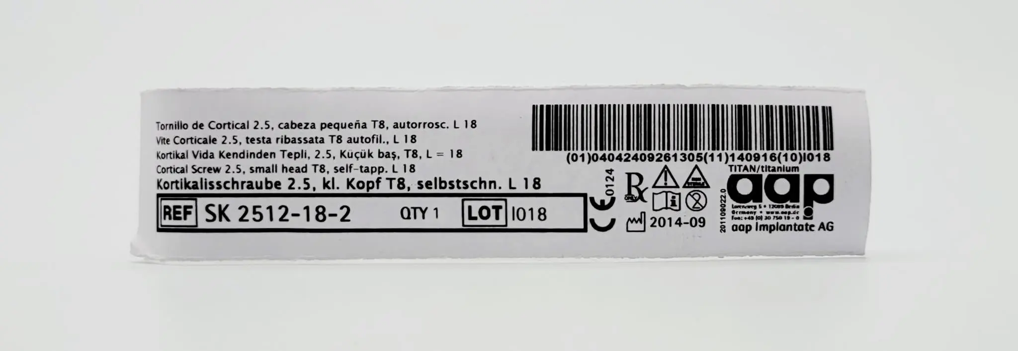aap Implantate AG SK 2512-18-2 Cortical Screw 2.5, small head T8, self-tapp. L 18 - Image 2