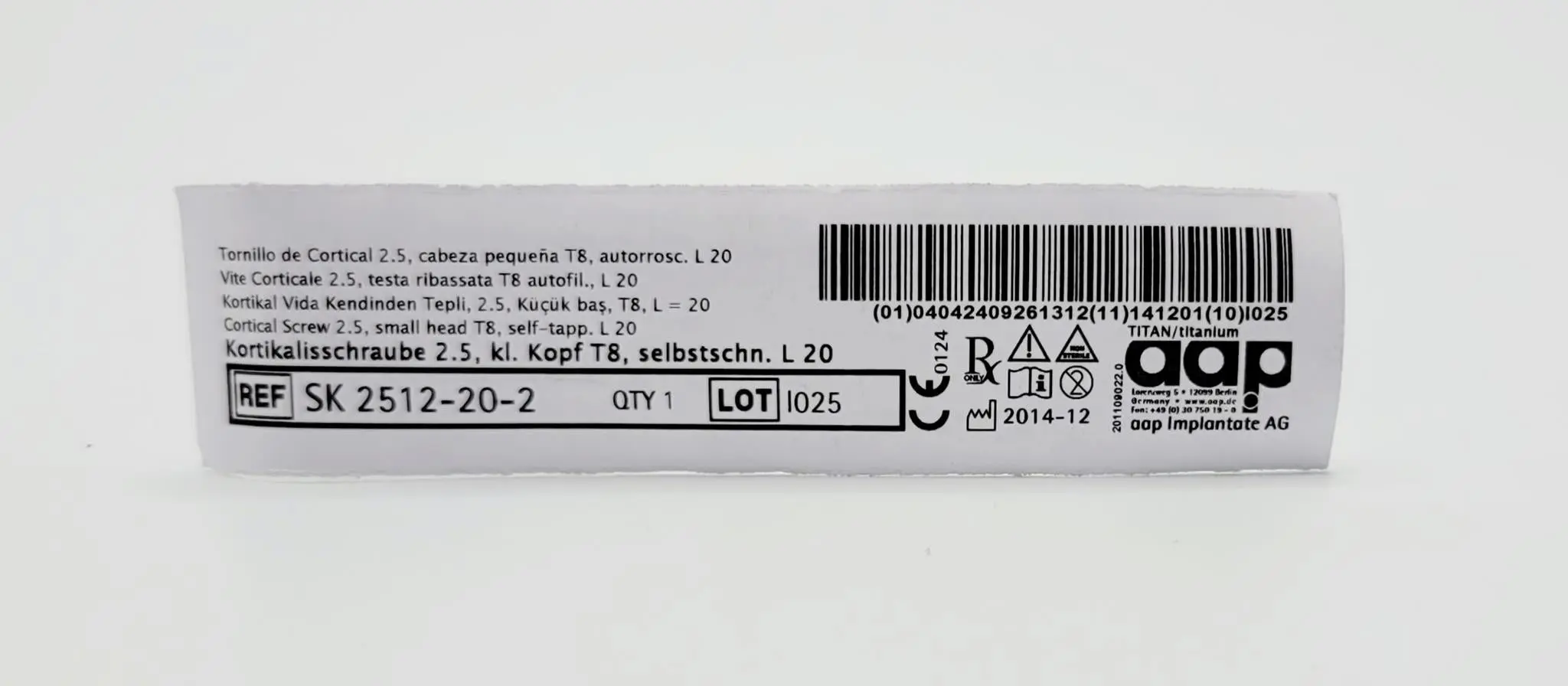aap Implantate AG SK 2512-20-2 Cortical Screw 2.5, small head T8, self-tapp. L 20 - Image 2