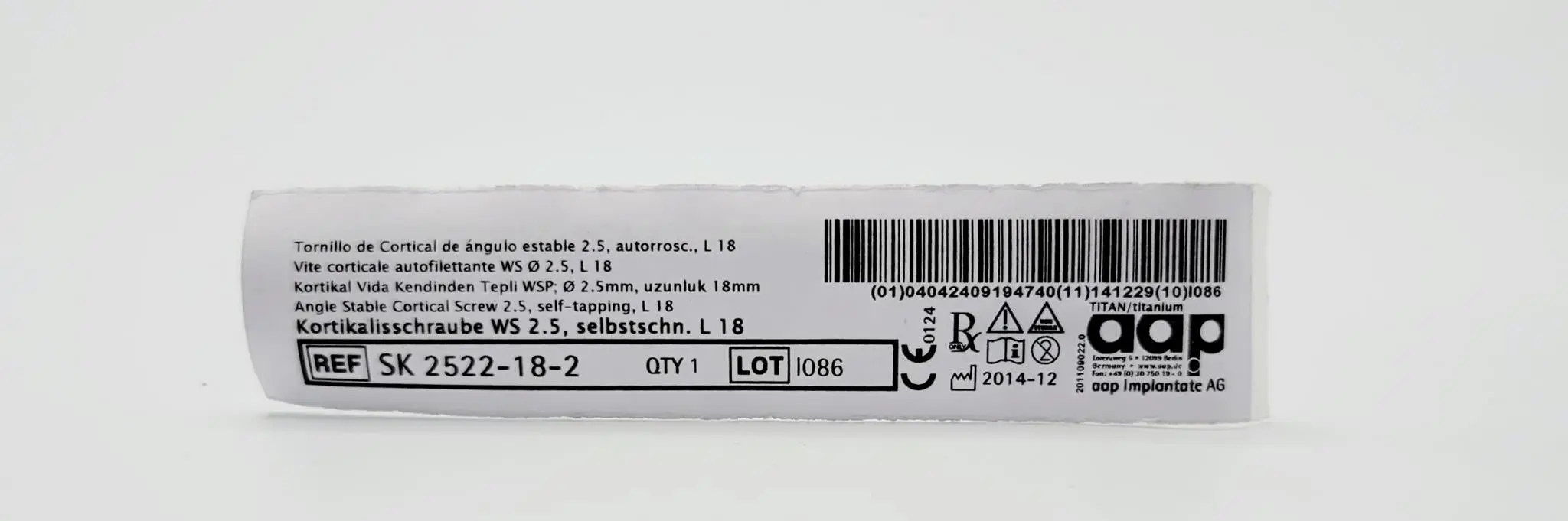 aap Implantate AG SK 2522-18-2 Angle Stable Cortical Screw 2.5, self-tapping, L 18 - Image 2