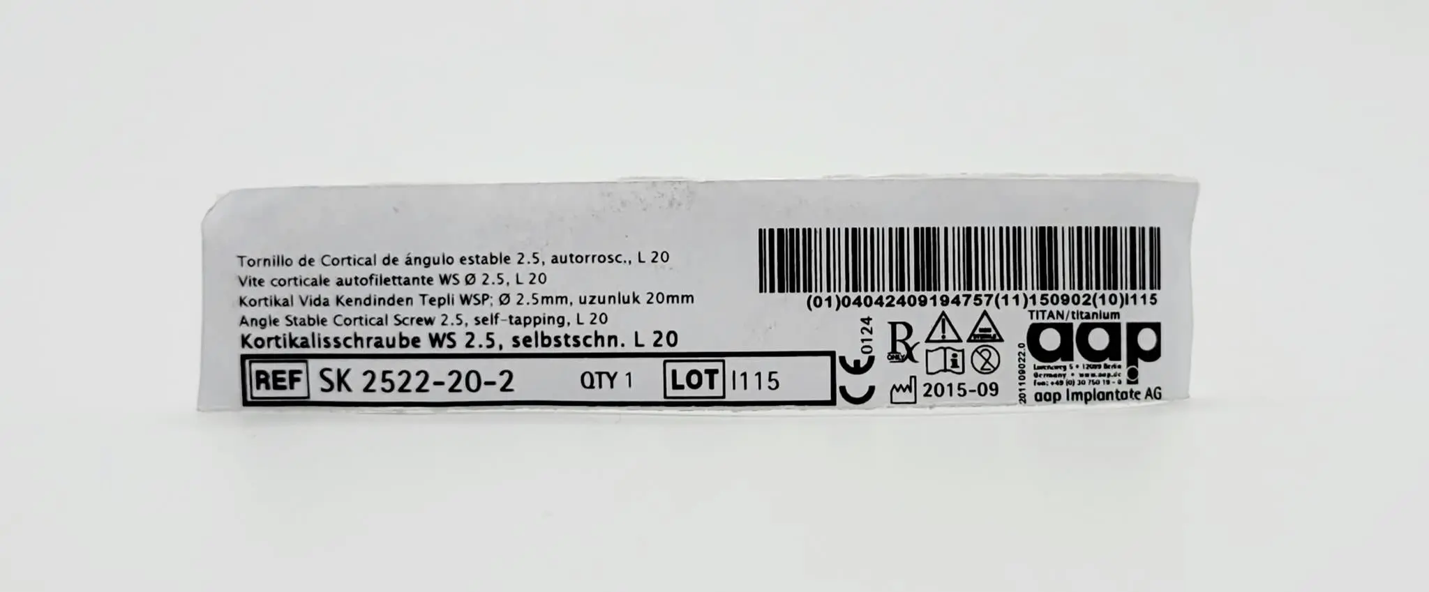 aap Implantate AG SK 2522-20-2 Angle Stable Cortical Screw 2.5, self-tapping, L 20 - Image 2