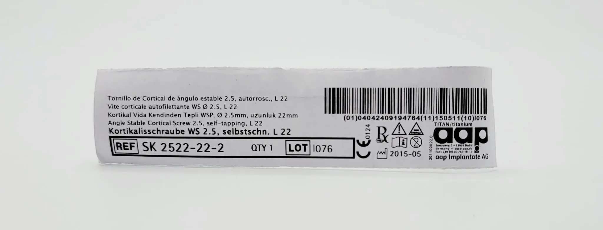 aap Implantate AG SK 2522-22-2 Angle Stable Cortical Screw 2.5, self-tapping, L 22 - Image 2