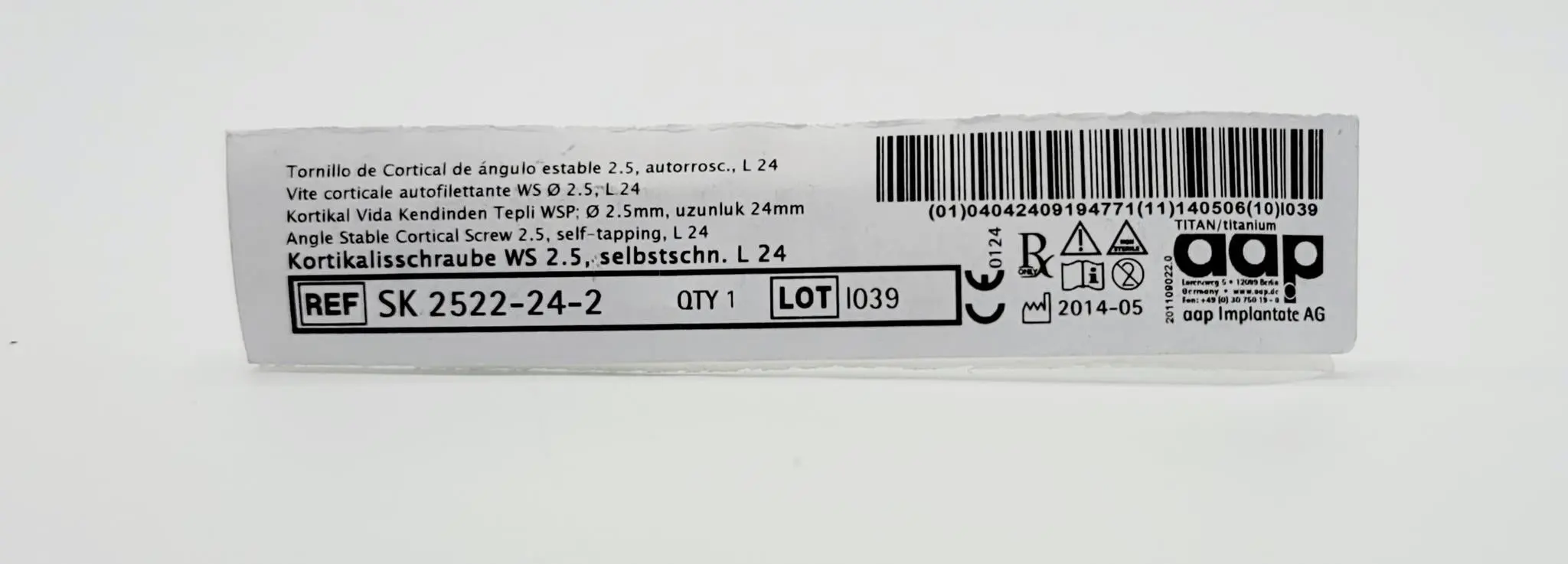 aap Implantate AG SK 2522-24-2 Angle Stable Cortical Screw 2.5, self-tapping, L 24 - Image 2