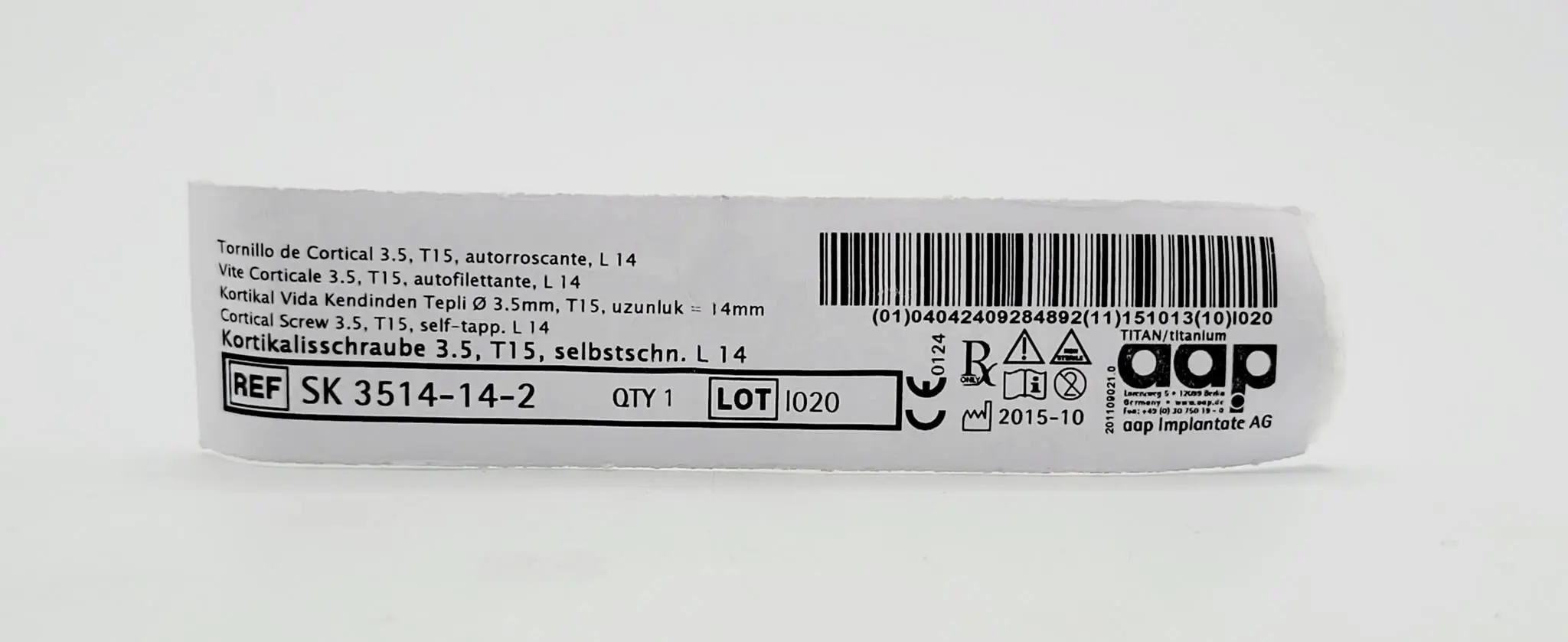 aap Implantate AG SK 3514-14-2 Cortical Screw 3.5, T15, self-tapp. L 14 - Image 2