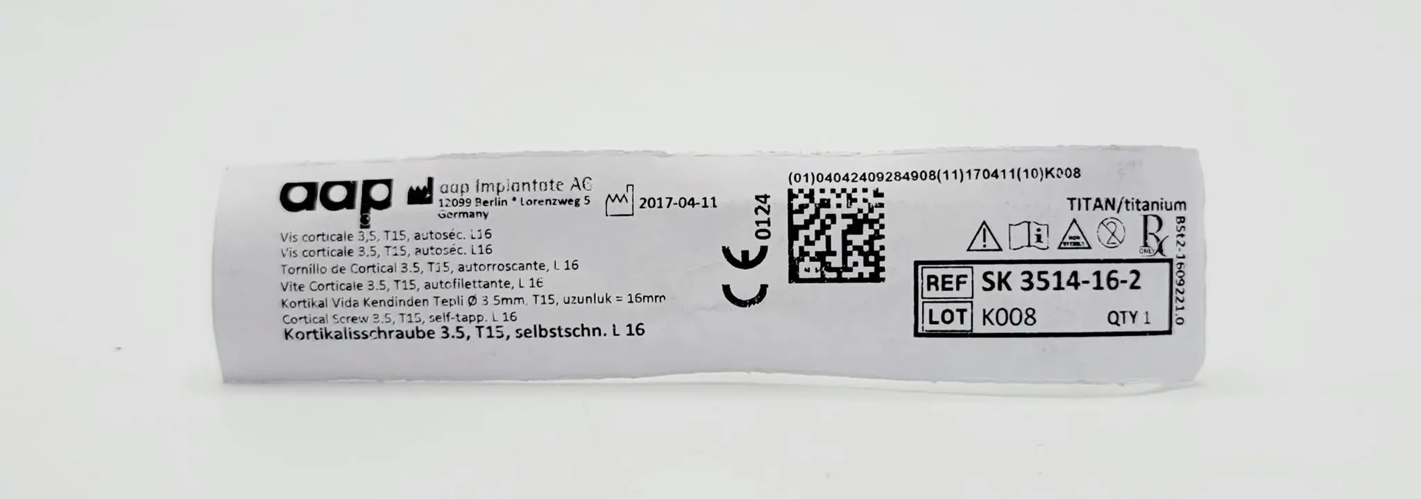 aap Implantate AG SK 3514-16-2 Cortical Screw 3.5, T15, self-tapp. L 16 - Image 2