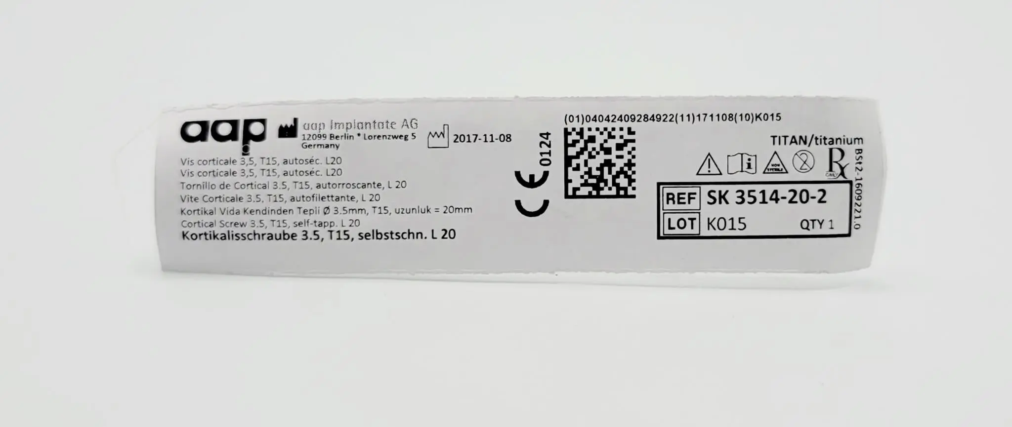 aap Implantate AG SK 3514-20-2 Cortical Screw 3.5, T15, self-tapp. L 20 - Image 2