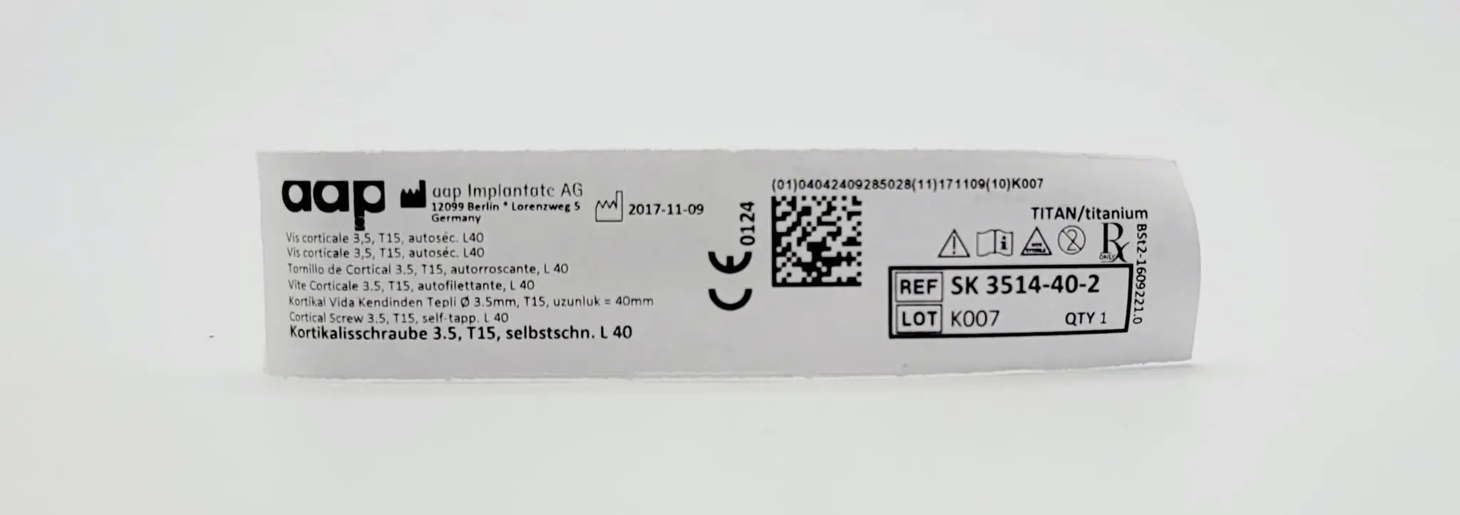 aap Implantate AG SK 3514-40-2 Cortical Screw 3.5, T15, self-tapp. L 40 - Image 2