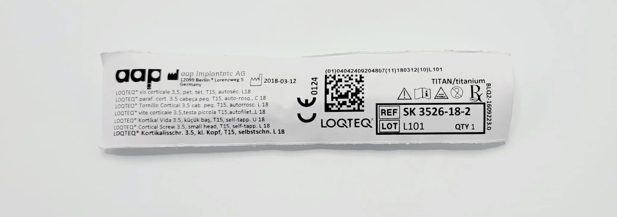 aap Implantate SK 3526-18-2 LOQTEQ Cortical Screw 3.5, small head, T15, self-tapp. L 18 - Image 2