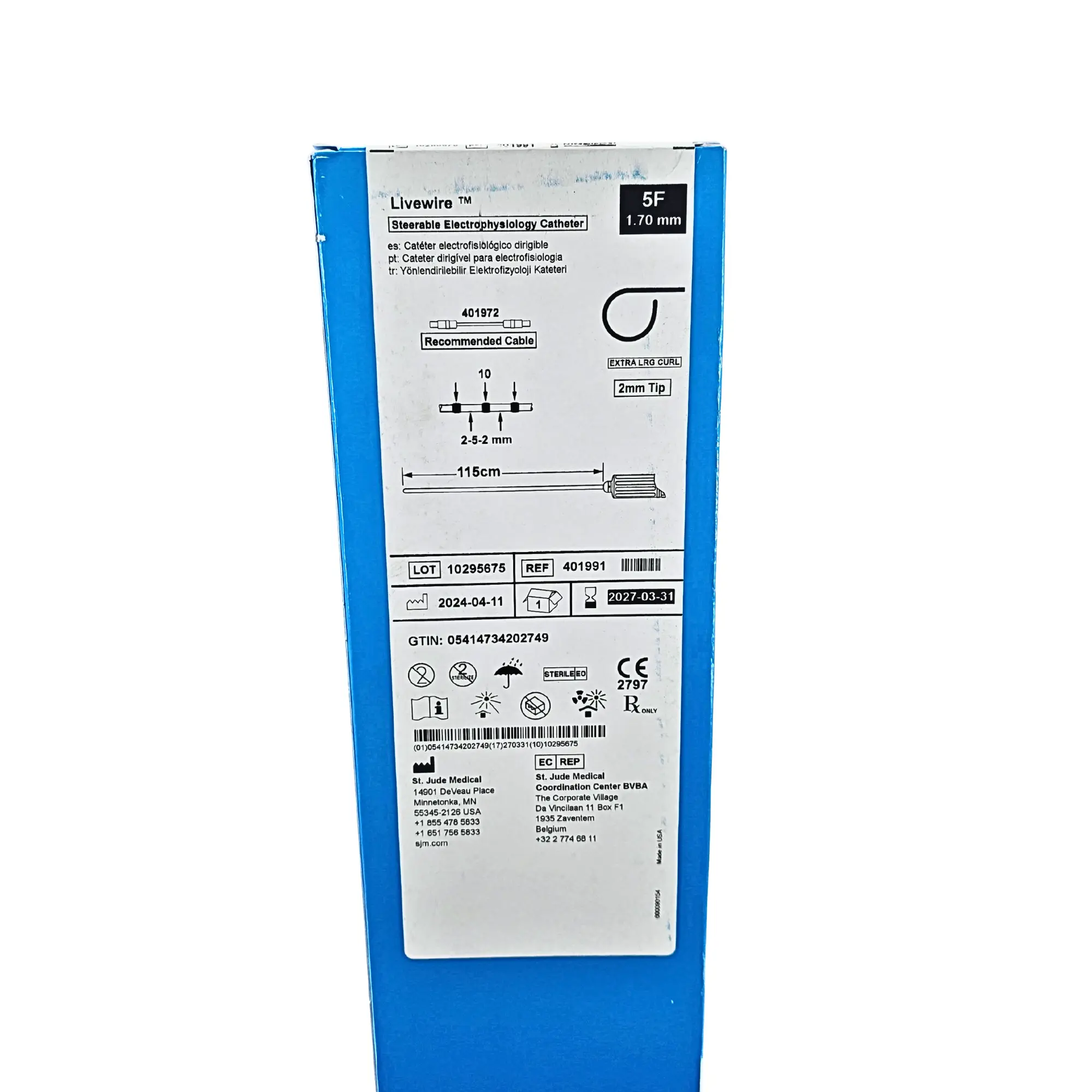 Abbott Livewire 401991 Steerable Catheter – Extra Large Curl, Deflectable Tip, Sterile