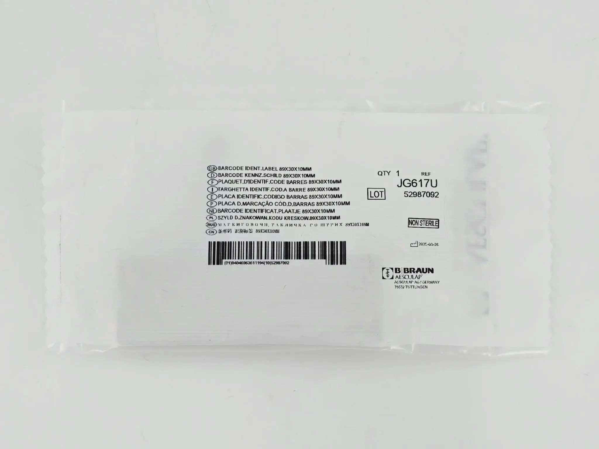 Aesculap JG617U Sterilization Barcode Identification Label 89mm x 30mm x 10mm - Image 2