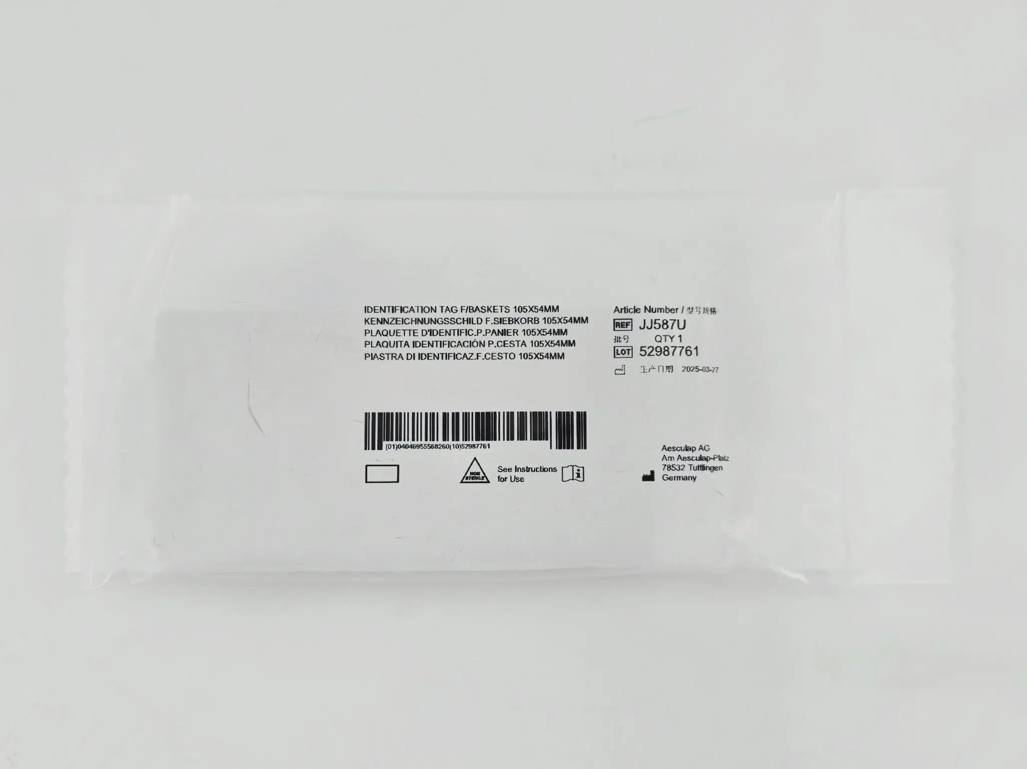 Aesculap JJ587U Sterilization Basket Identification Tag 105mm x 54mm x 10mm - Image 2