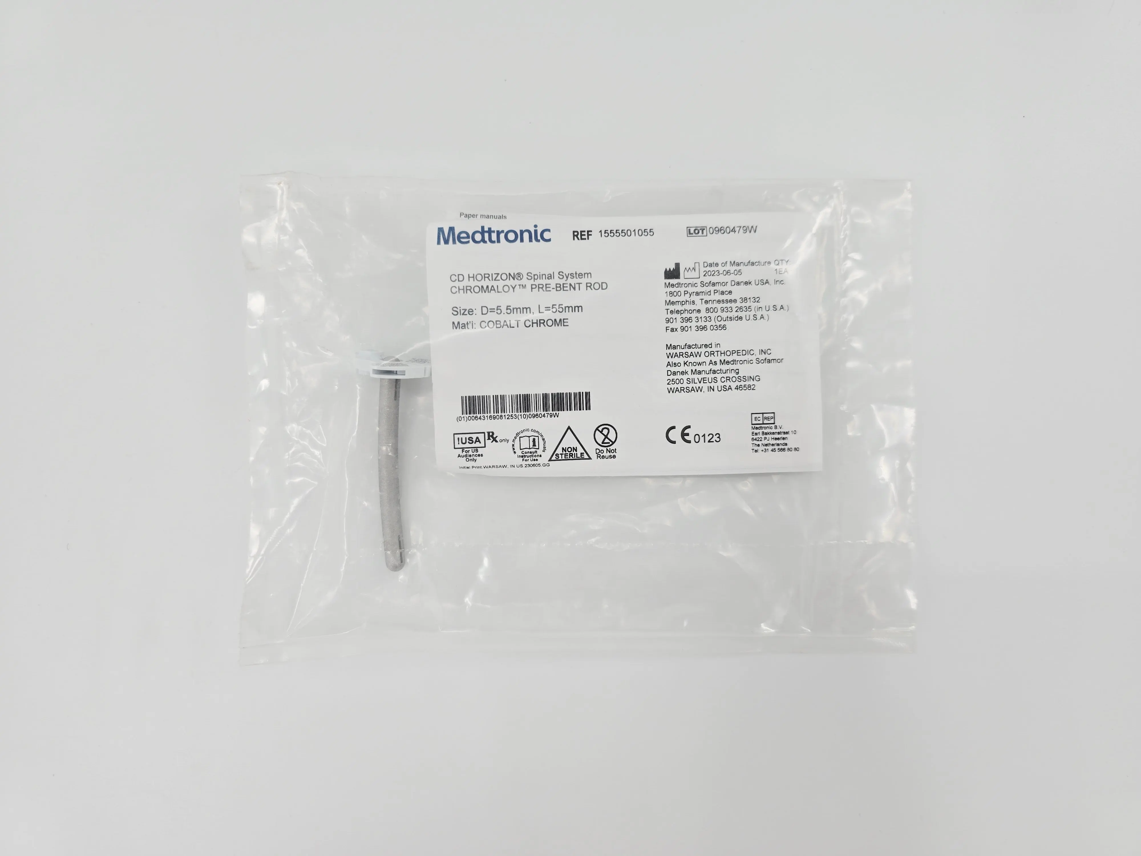Medtronic 1555501055 CD HORIZON Spinal System CHROMALOY Pre-Bent Rod 5.5mm x 55mm - Image 2